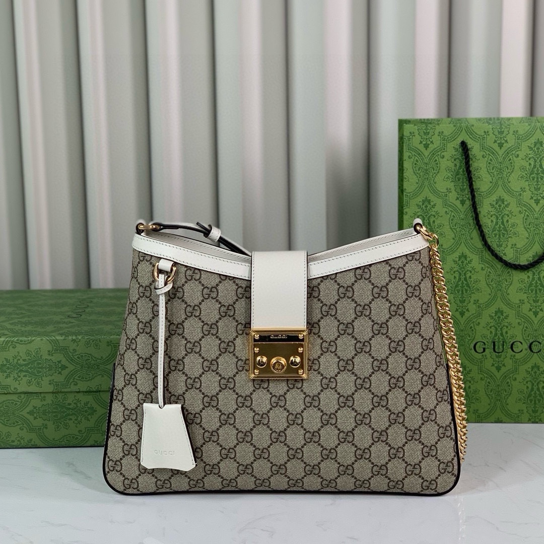 Gucci Padlock GG Medium Shoulder Bag 795113 in Beige and Dark Brown