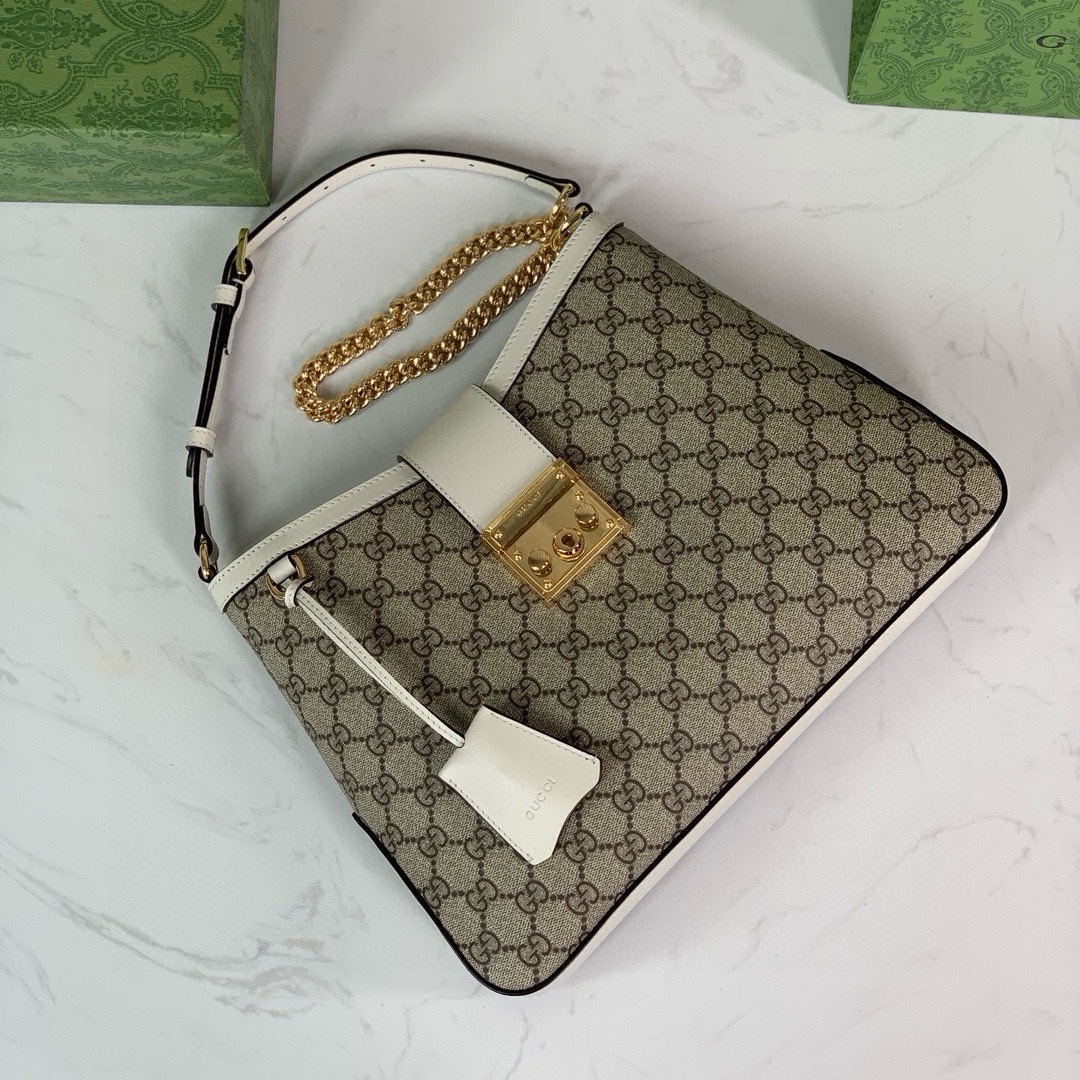 Gucci Padlock GG Medium Shoulder Bag 795113 in Beige and Dark Brown