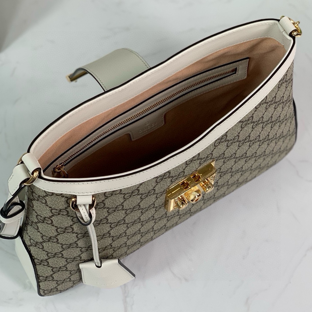 Gucci Padlock GG Medium Shoulder Bag 795113 in Beige and Dark Brown