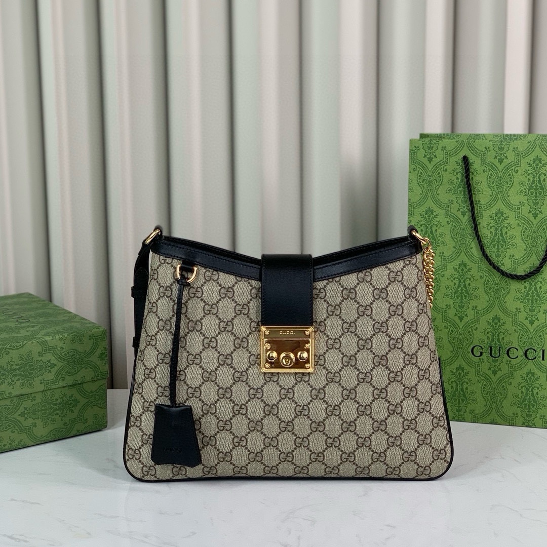 Gucci Padlock GG Medium Shoulder Bag 795113 in Beige and Dark Brown