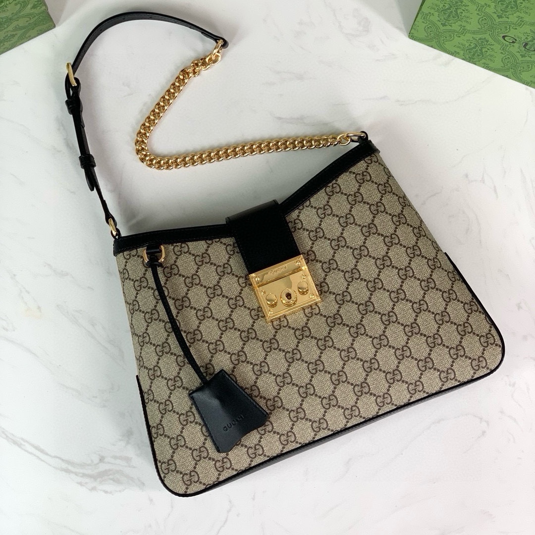 Gucci Padlock GG Medium Shoulder Bag 795113 in Beige and Dark Brown