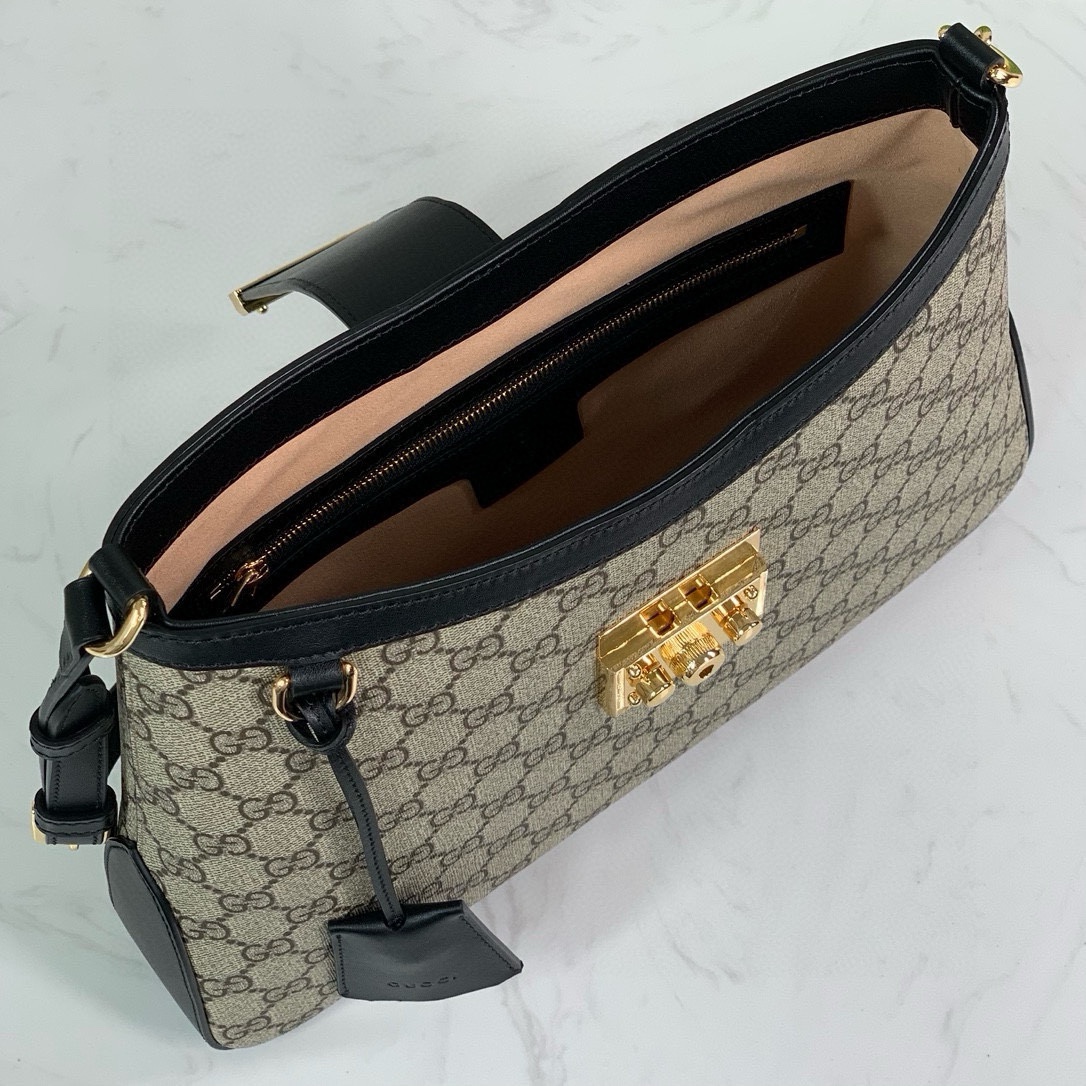 Gucci Padlock GG Medium Shoulder Bag 795113 in Beige and Dark Brown