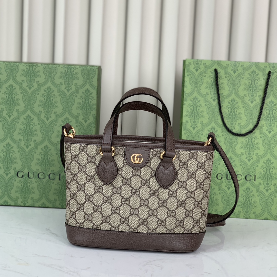 Gucci Ophidia Mini Tote Bag 811716 in Beige and Dark Brown