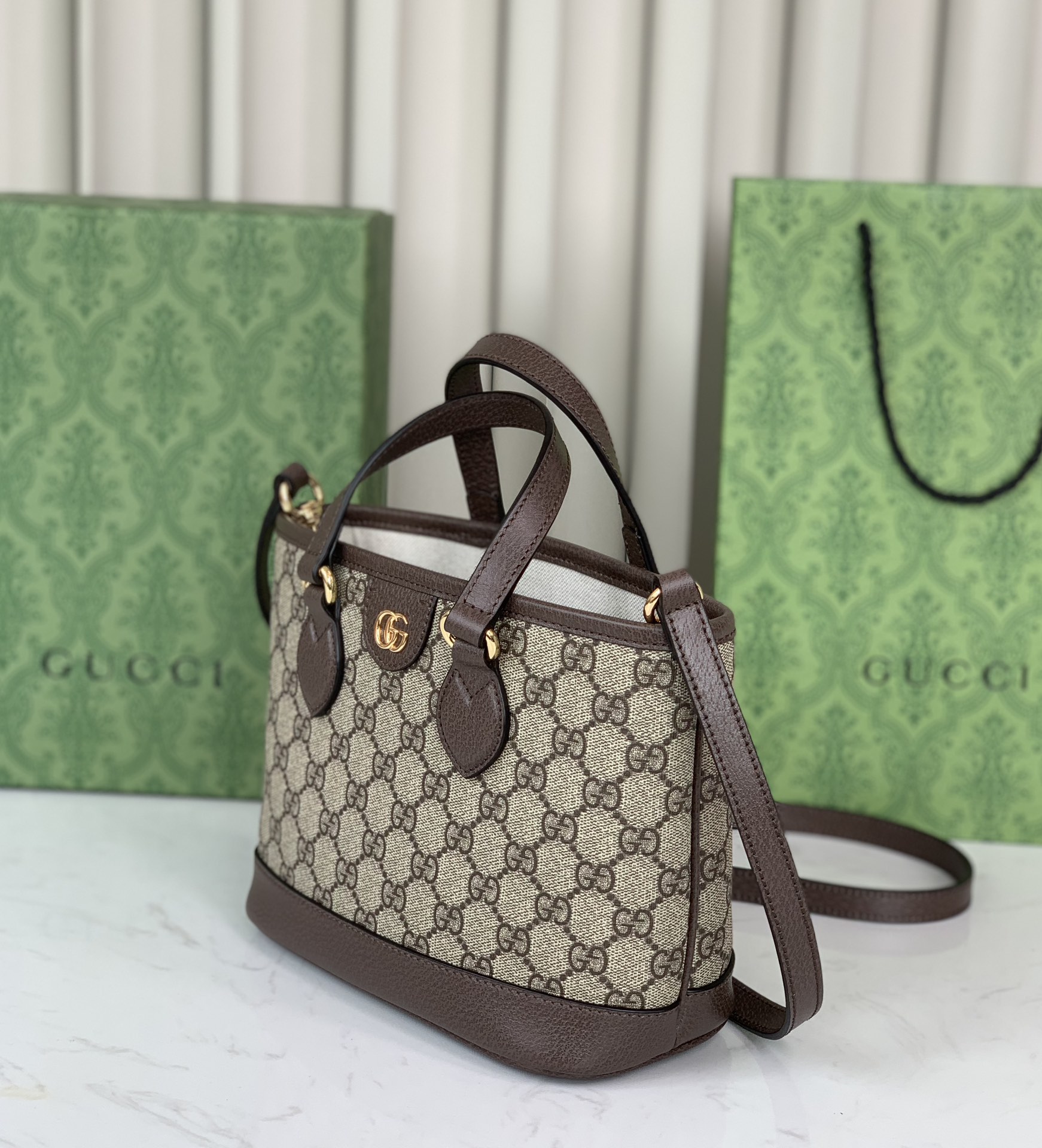 Gucci Ophidia Mini Tote Bag 811716 in Beige and Dark Brown