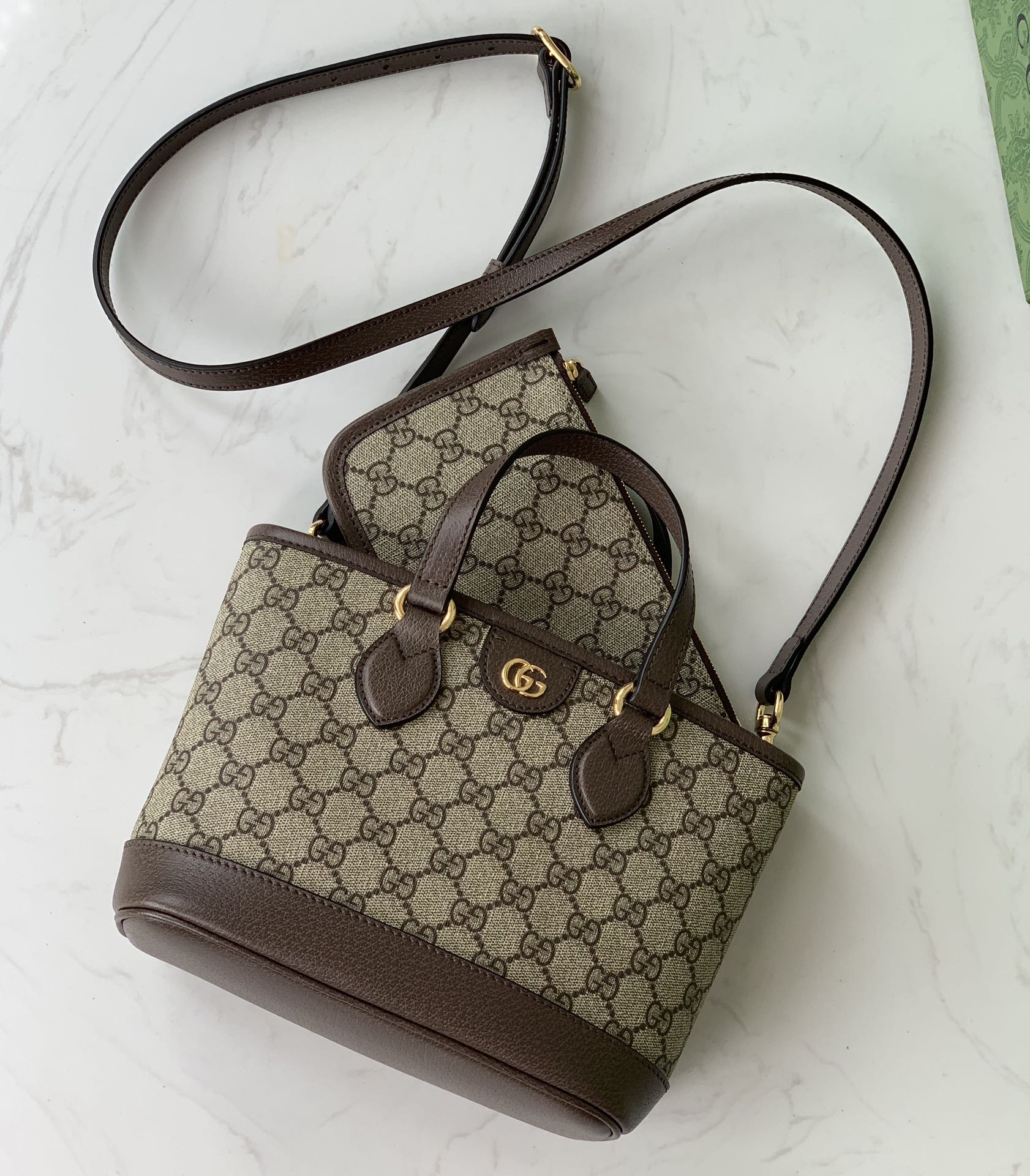 Gucci Ophidia Mini Tote Bag 811716 in Beige and Dark Brown