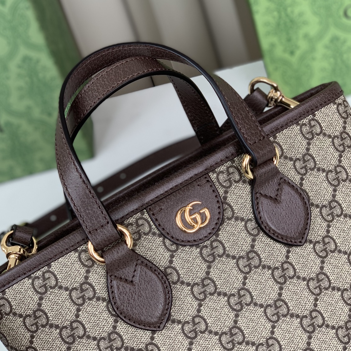 Gucci Ophidia Mini Tote Bag 811716 in Beige and Dark Brown