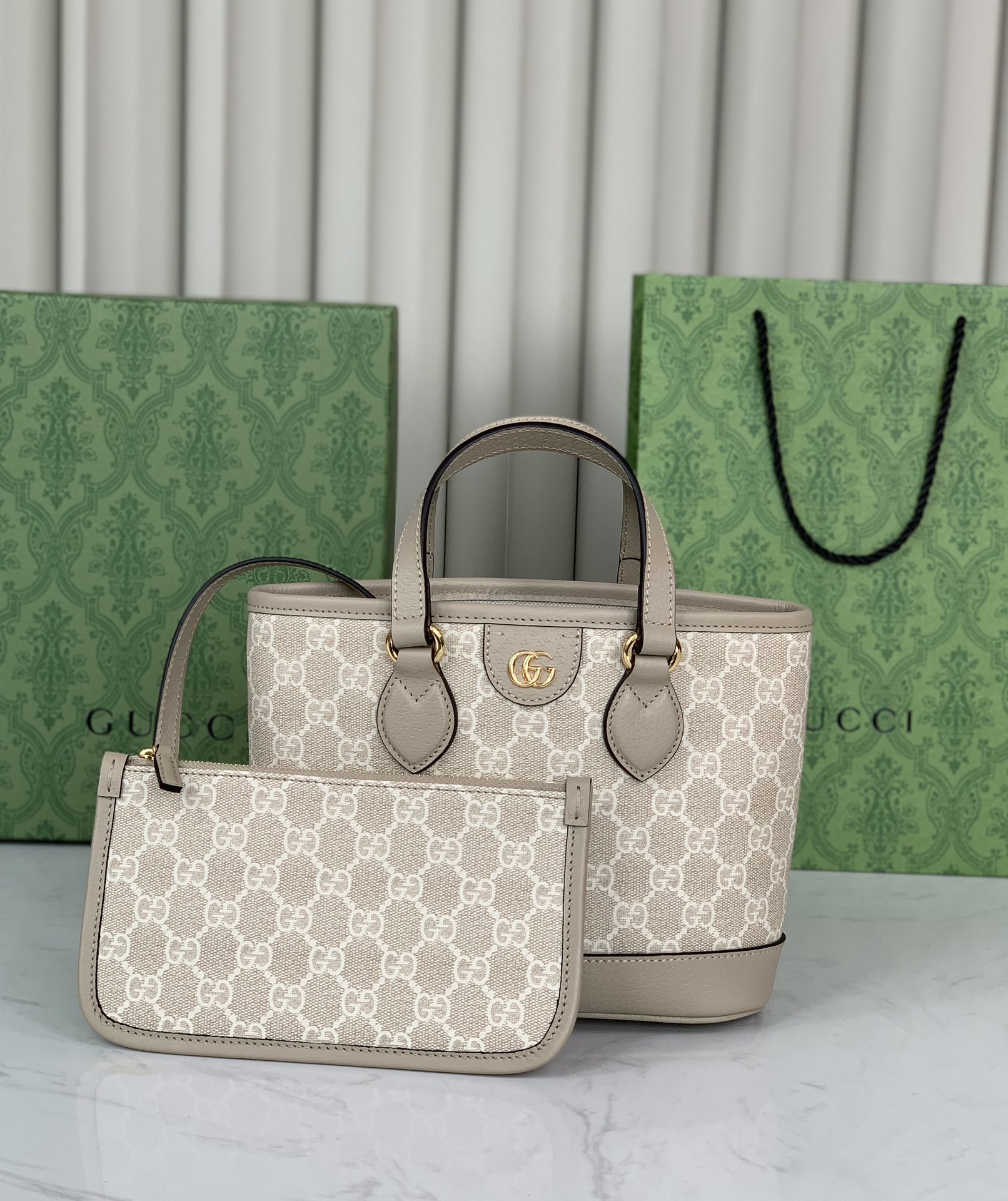 Gucci Ophidia Mini Tote Bag 811716 in Beige and White