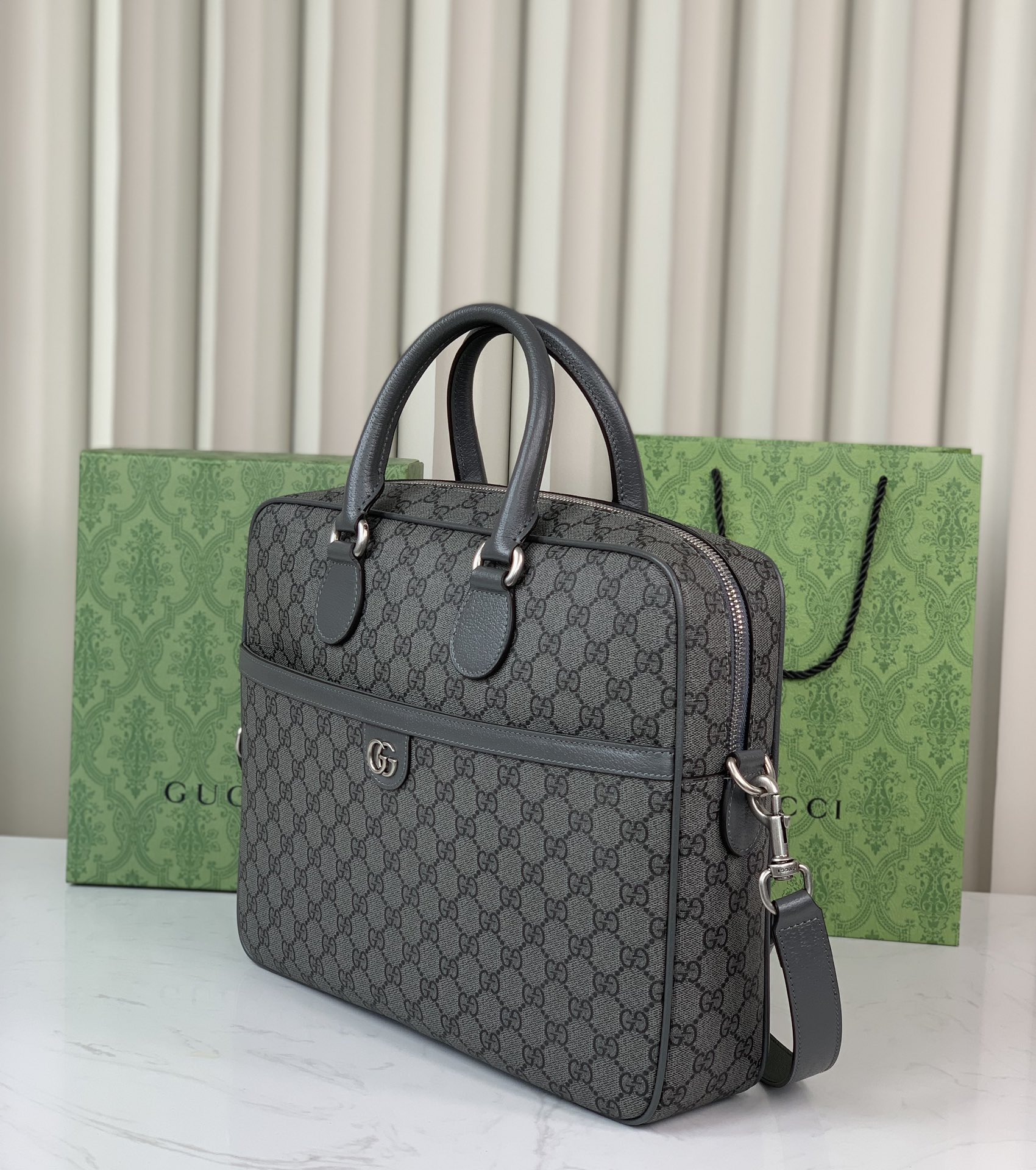 Gucci Ophidia GG Briefcase 792116 in Grey and Black