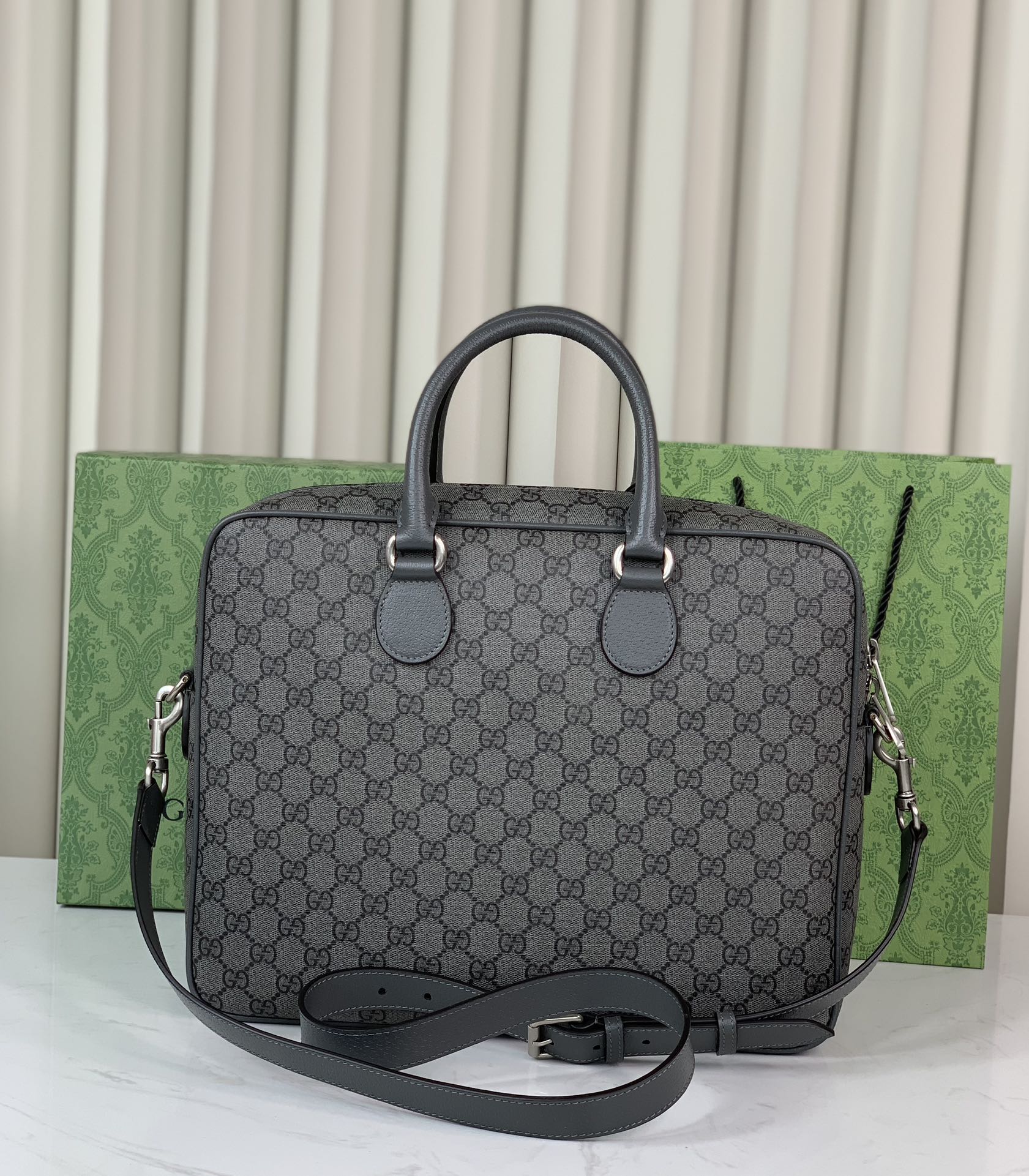 Gucci Ophidia GG Briefcase 792116 in Grey and Black