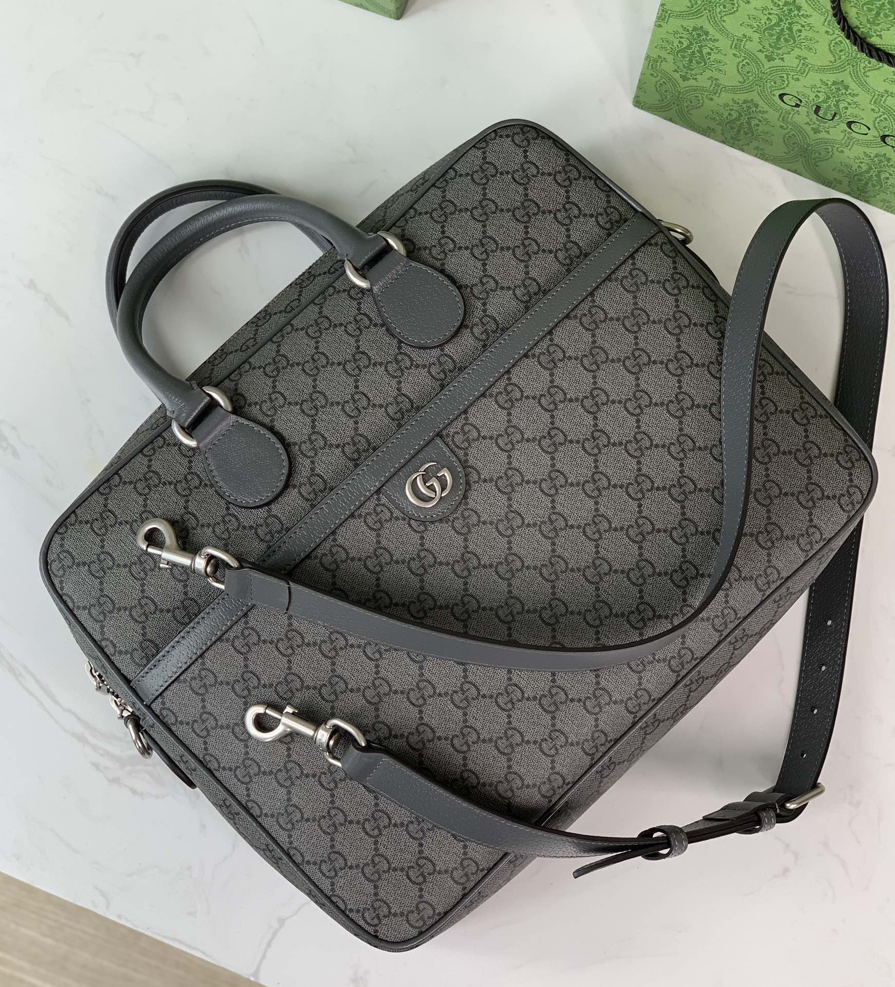 Gucci Ophidia GG Briefcase 792116 in Grey and Black