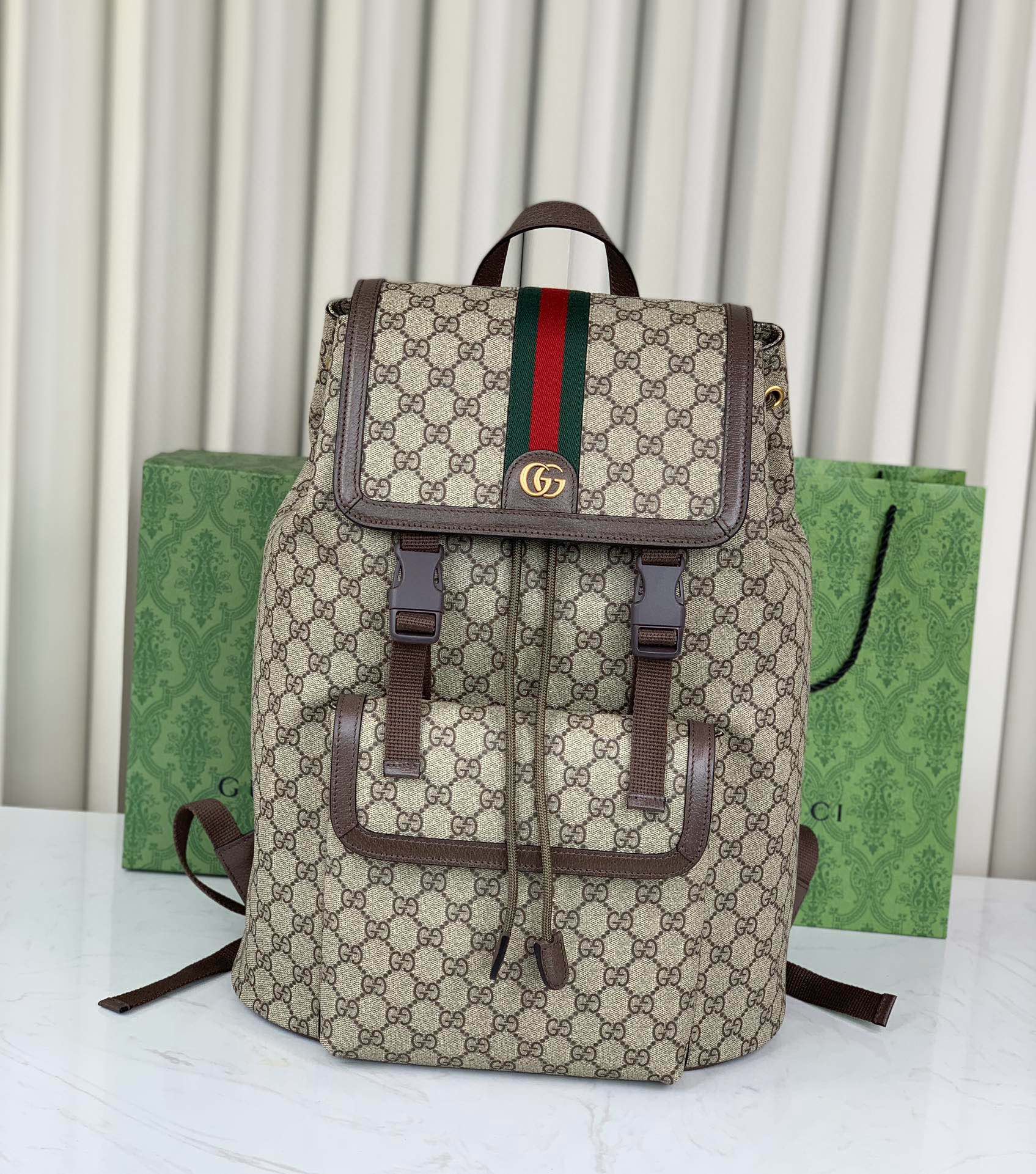 Gucci Ophidia Large GG Backpack 792104 in Beige and Dark Brown