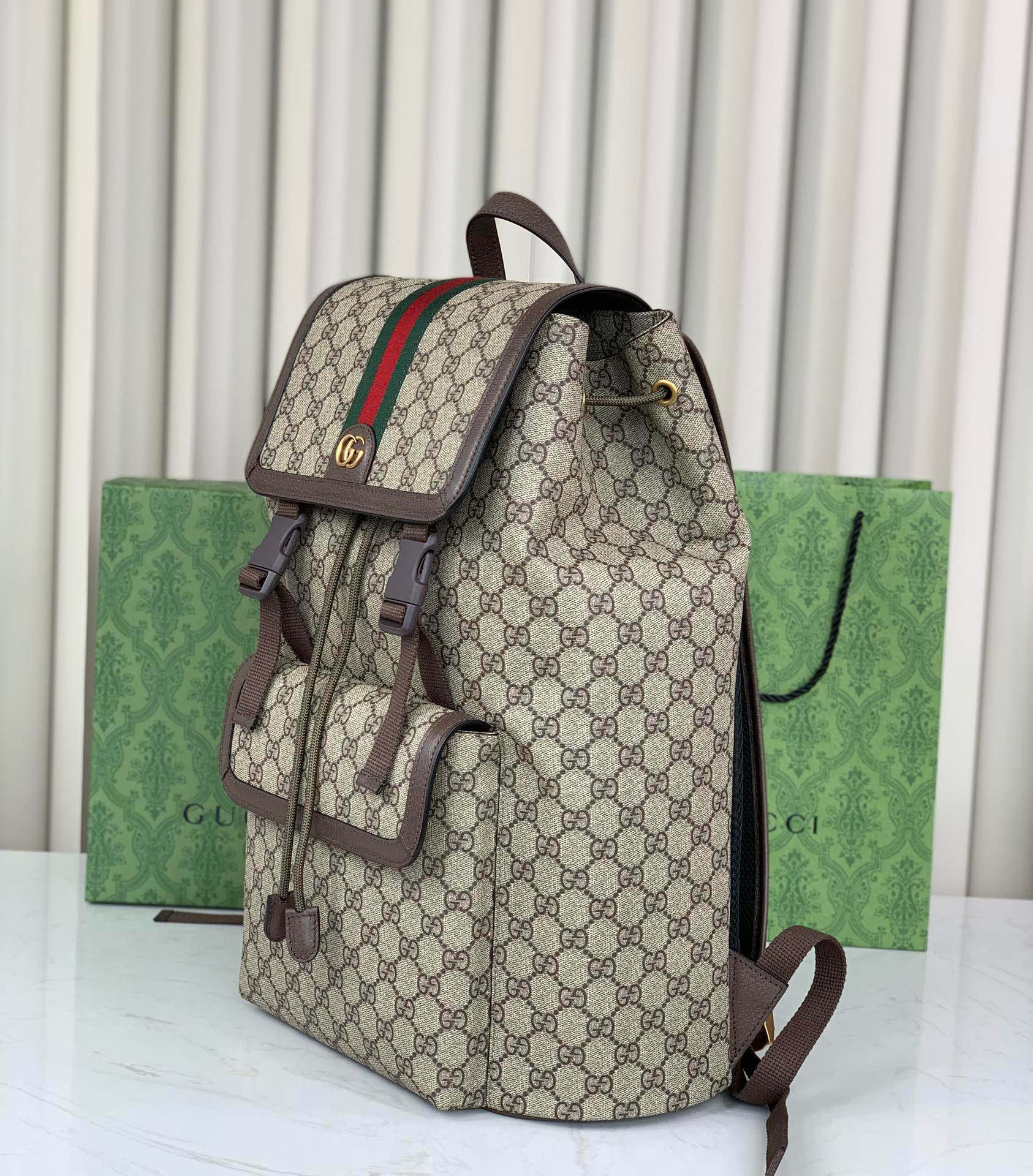 Gucci Ophidia Large GG Backpack 792104 in Beige and Dark Brown