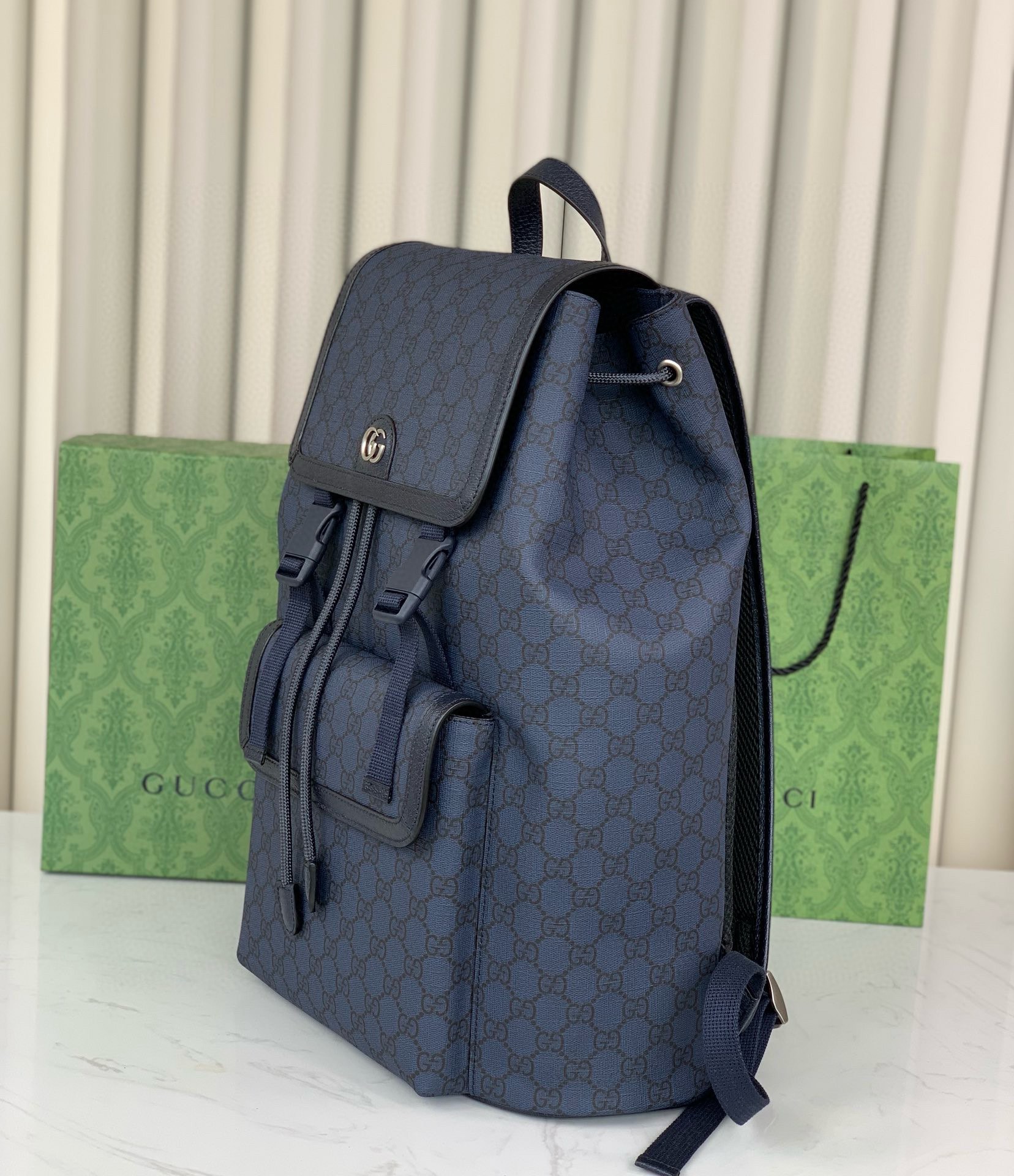 Gucci Ophidia Large GG Backpack 792104 in Blue and Dark Blue