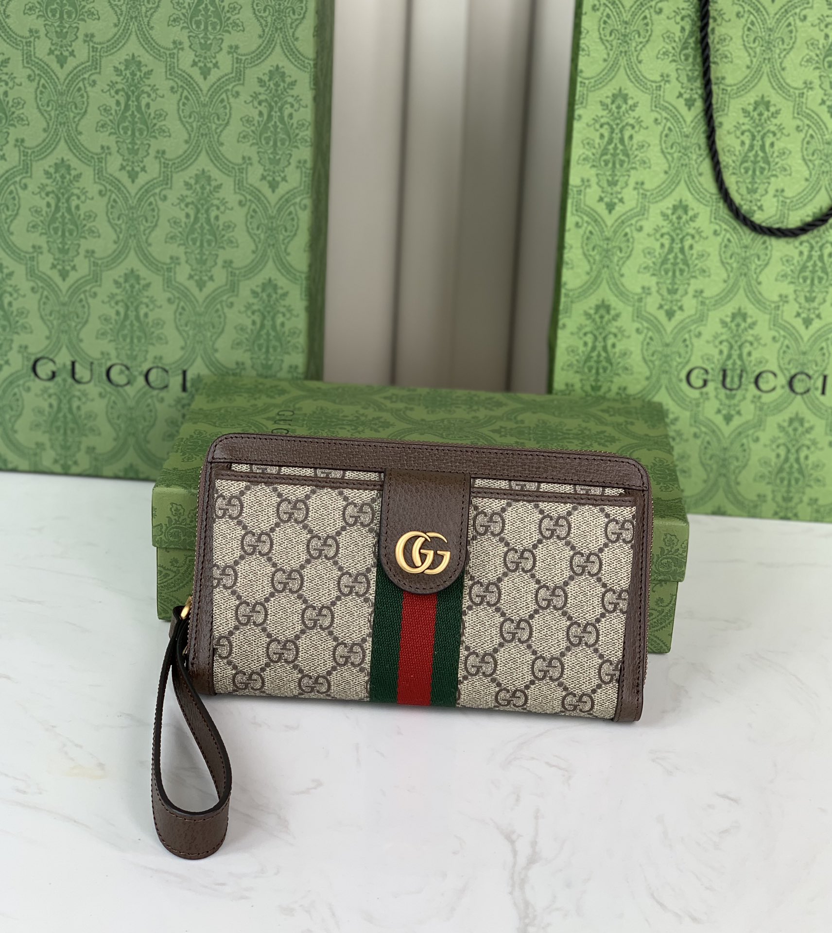 Gucci Ophidia Wallet 760248 in Beige and Dark Brown