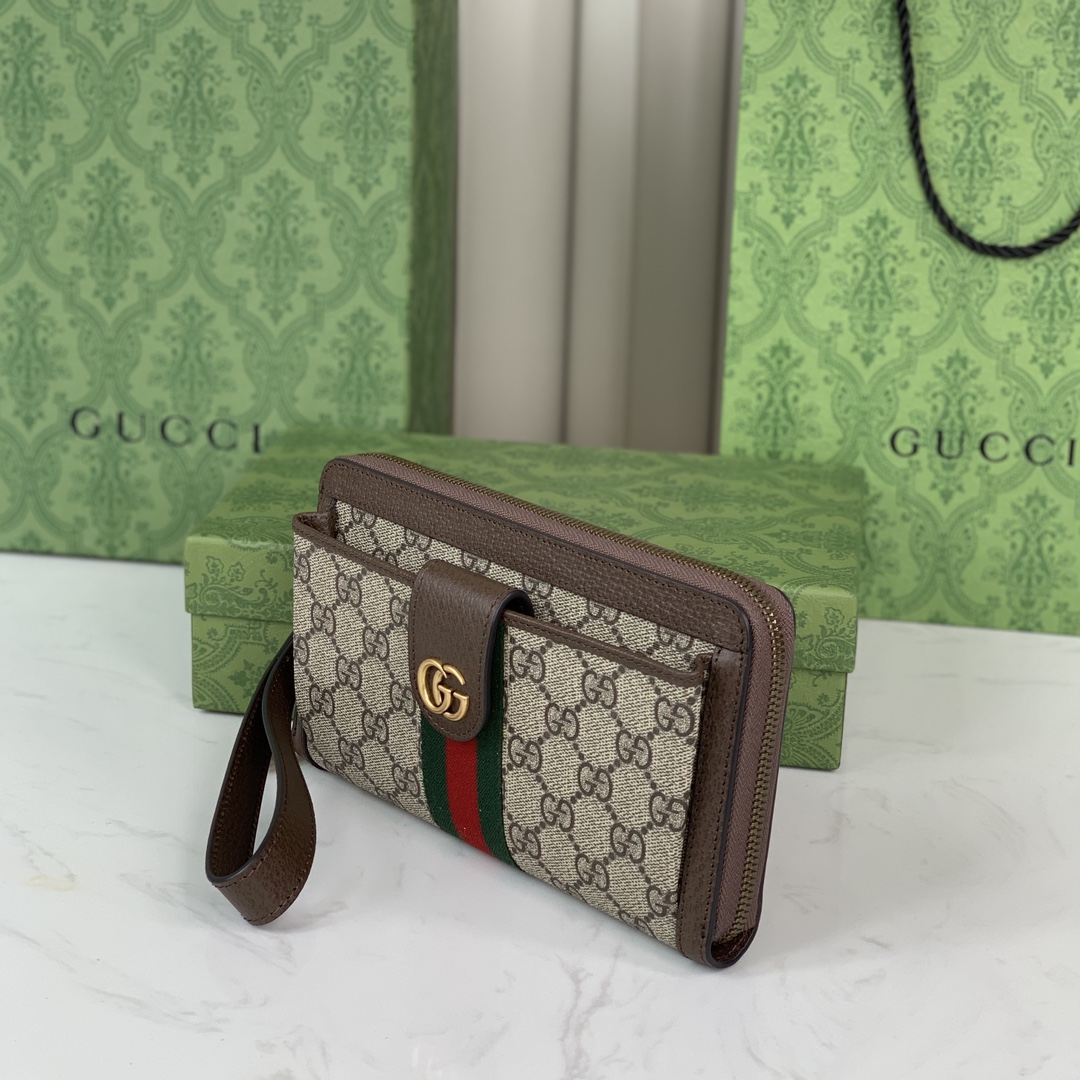 Gucci Ophidia Wallet 760248 in Beige and Dark Brown