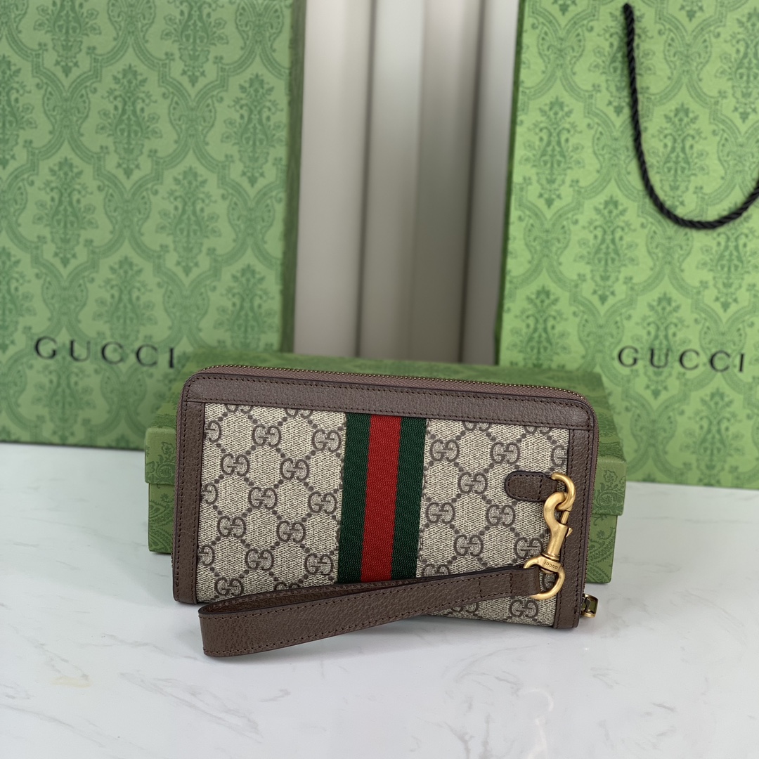 Gucci Ophidia Wallet 760248 in Beige and Dark Brown