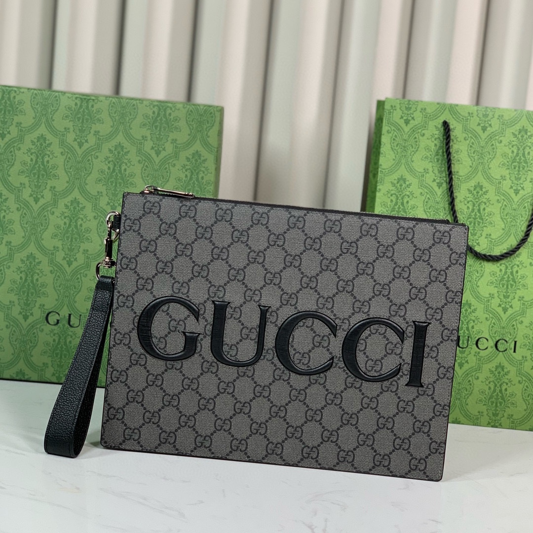 Gucci GG Monogram Clutch in Gray and Black 768374