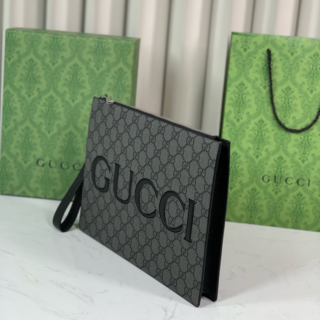 Gucci GG Monogram Clutch in Gray and Black 768374