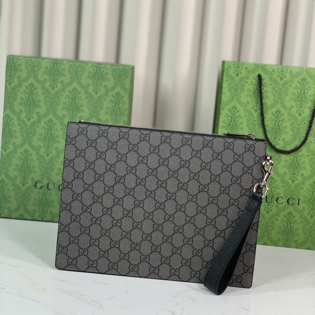 Gucci GG Monogram Clutch in Gray and Black 768374