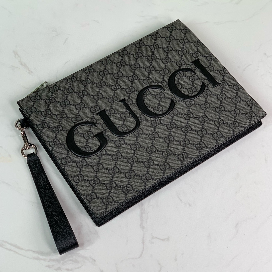 Gucci GG Monogram Clutch in Gray and Black 768374