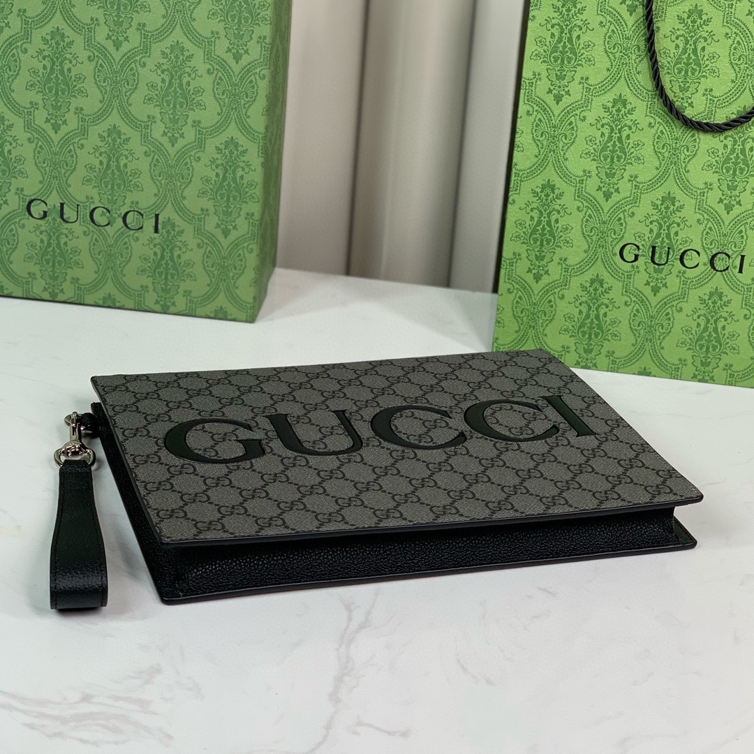 Gucci GG Monogram Clutch in Gray and Black 768374