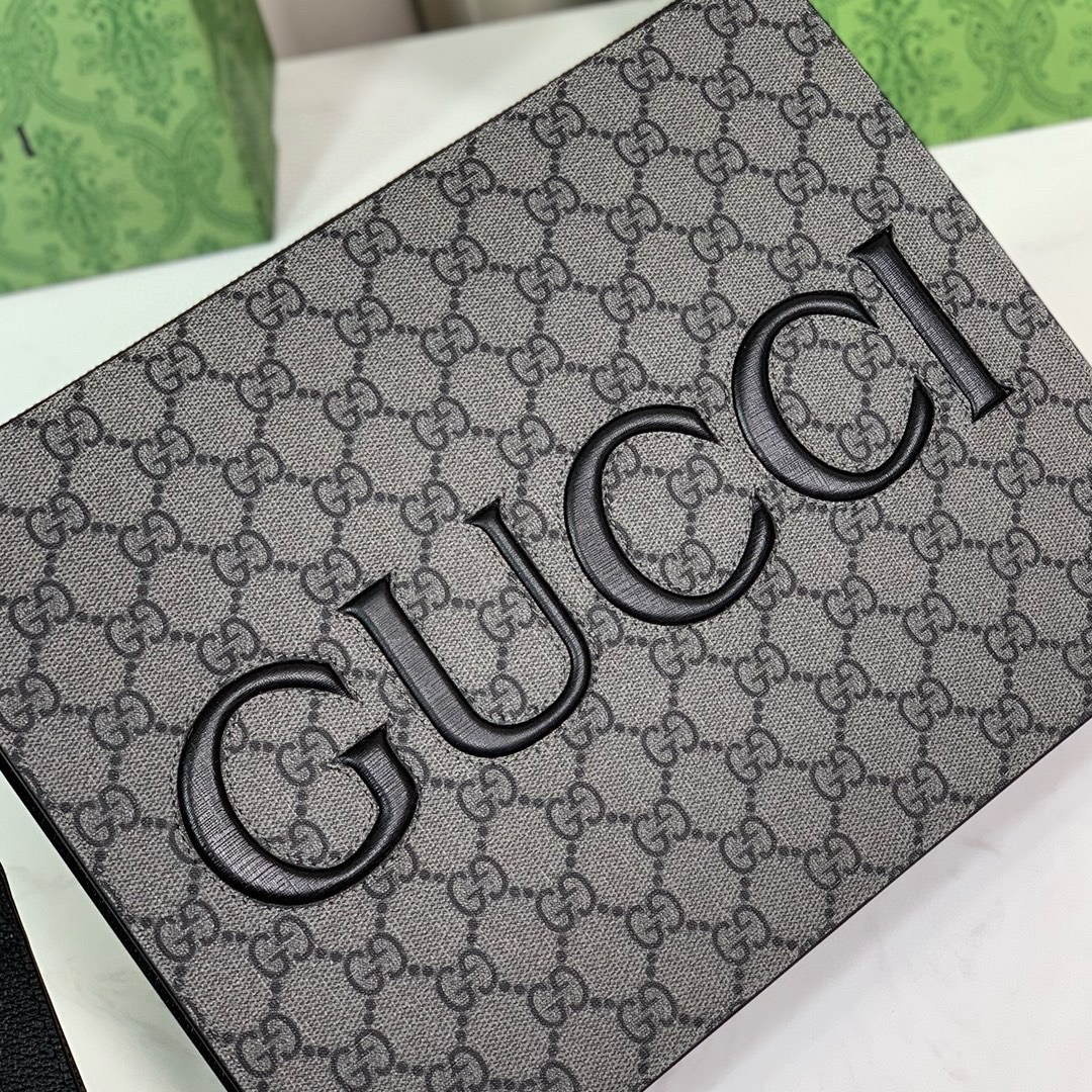 Gucci GG Monogram Clutch in Gray and Black 768374