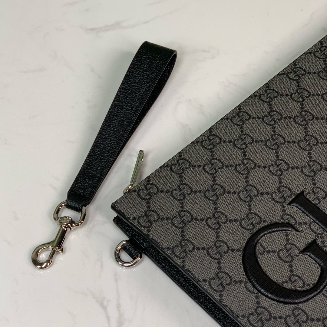 Gucci GG Monogram Clutch in Gray and Black 768374