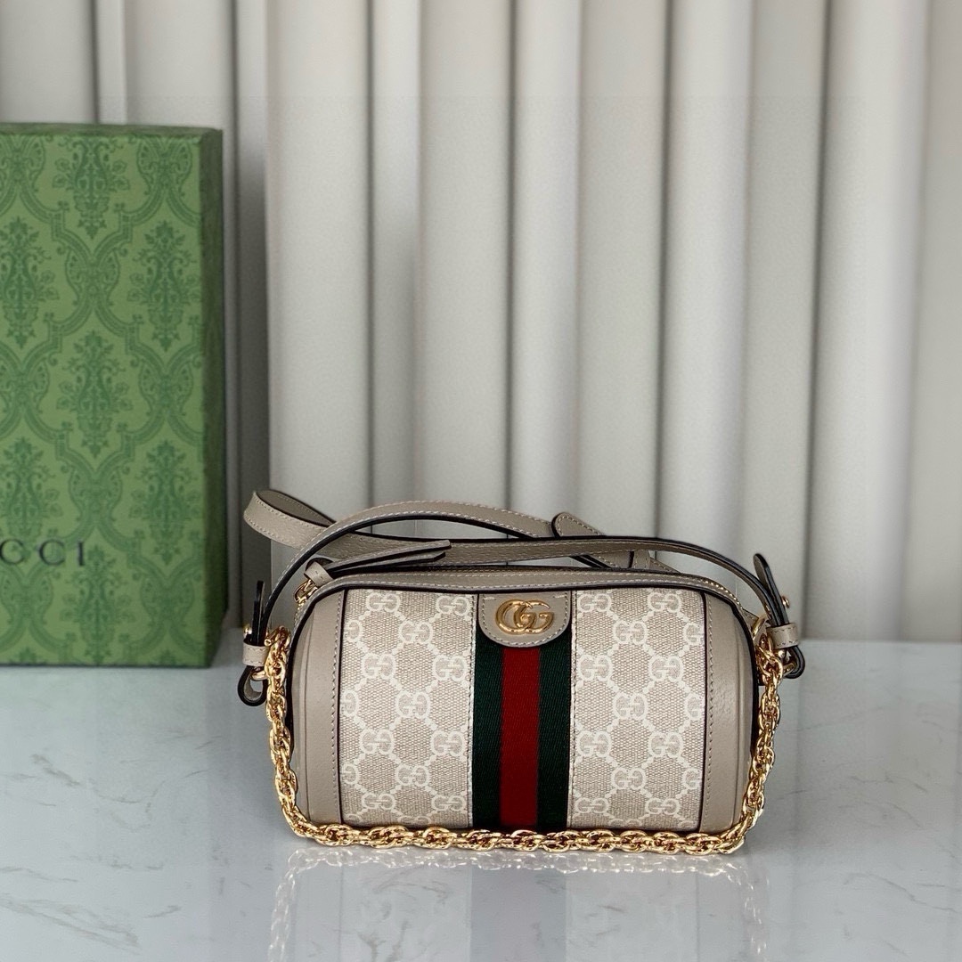 Gucci Ophidia Mini Shoulder Bag in Beige/White GG with Oatmeal Leather 795208