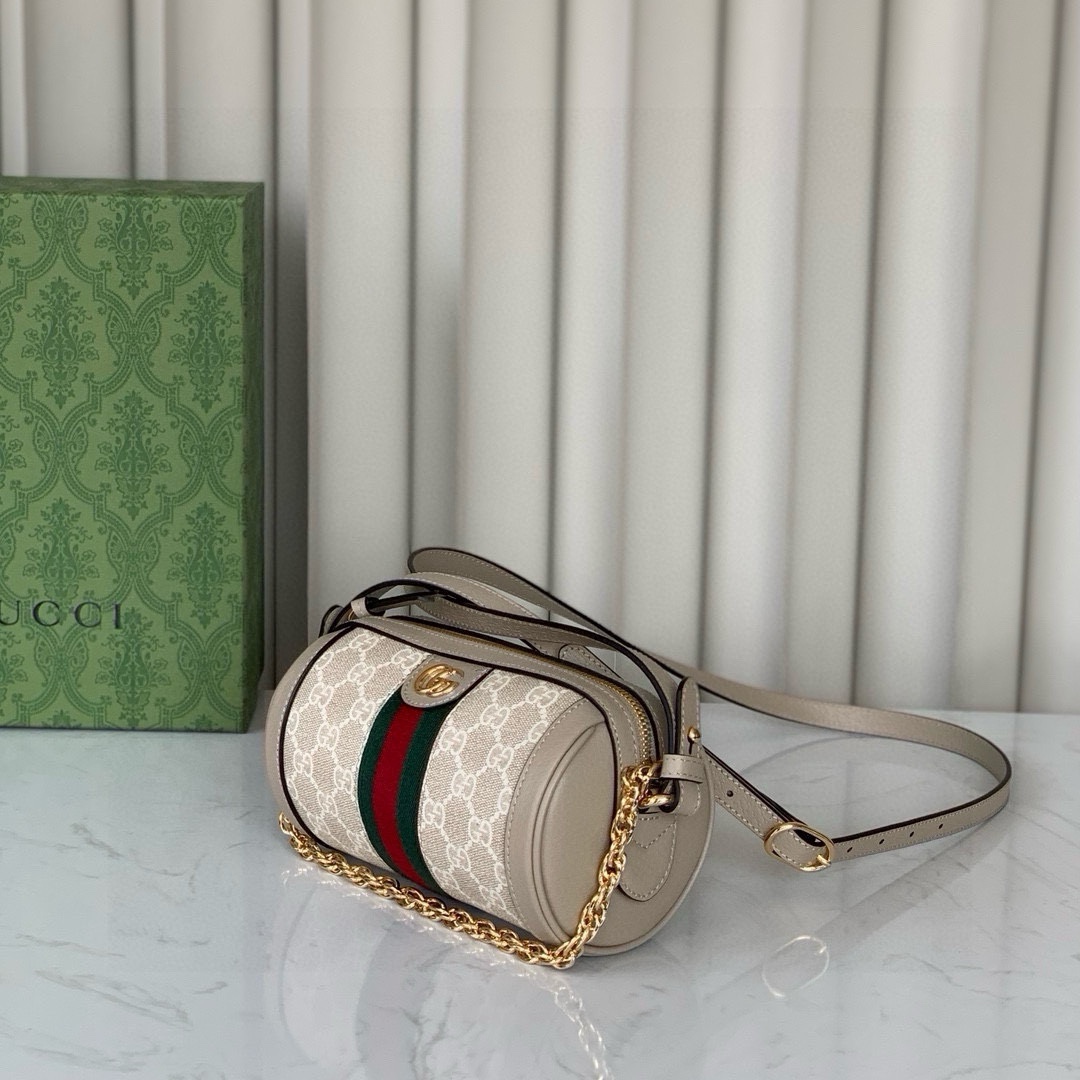 Gucci Ophidia Mini Shoulder Bag in Beige/White GG with Oatmeal Leather 795208