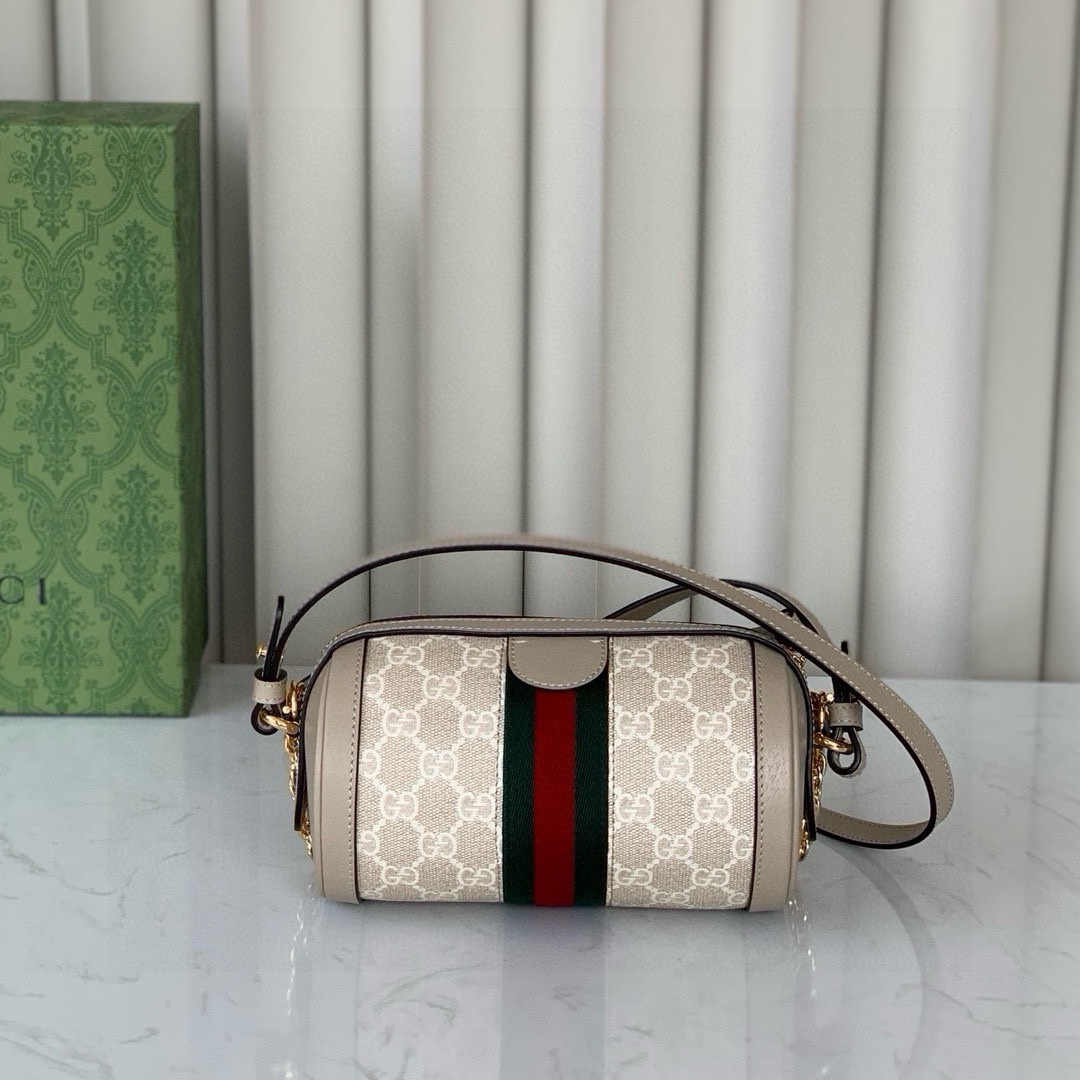 Gucci Ophidia Mini Shoulder Bag in Beige/White GG with Oatmeal Leather 795208