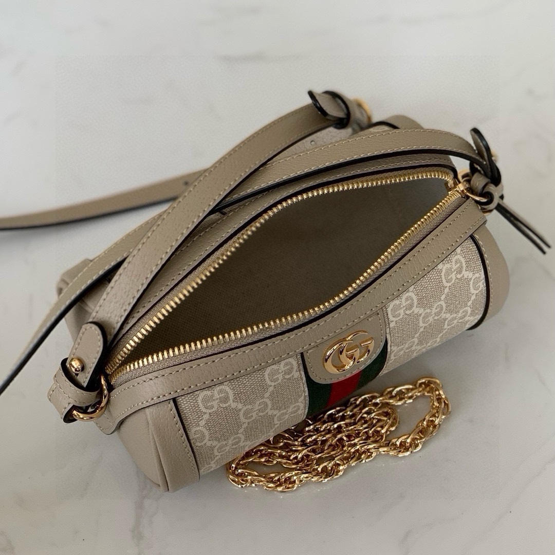 Gucci Ophidia Mini Shoulder Bag in Beige/White GG with Oatmeal Leather 795208