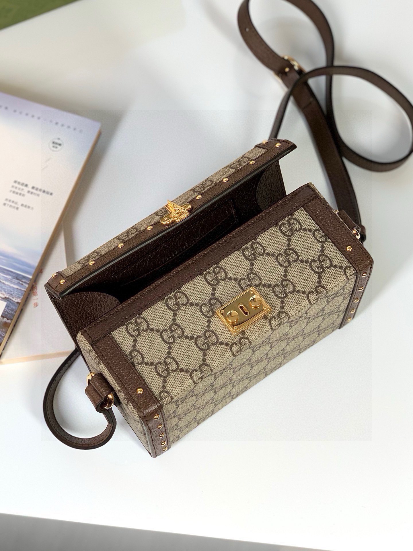 Gucci GG Bag with Brown Leather Studded Trim 678460