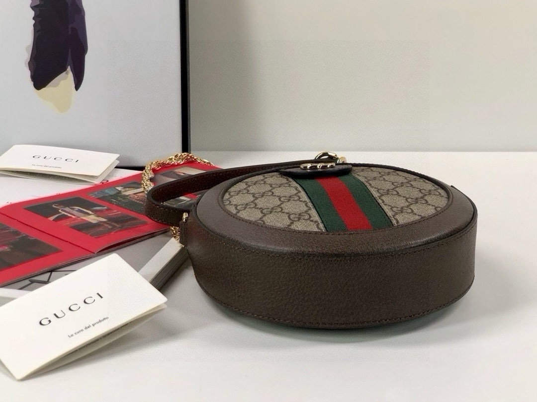 Gucci Ophidia Round Shoulder Bag with Chain Strap and Double G Zip Pull 550618