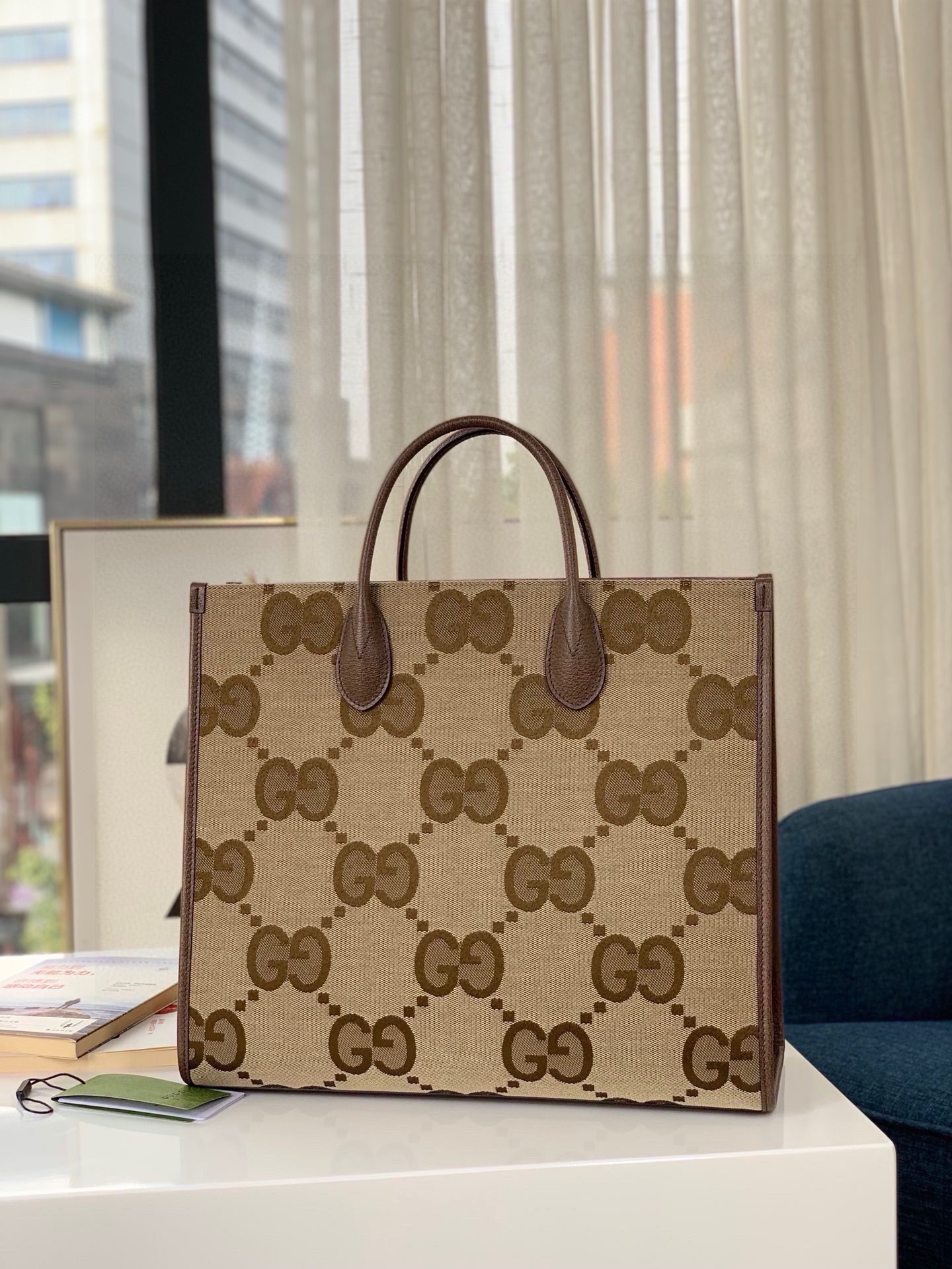 Gucci Super Double G Pattern Tote Bag 678839 (Camel & Ebony)