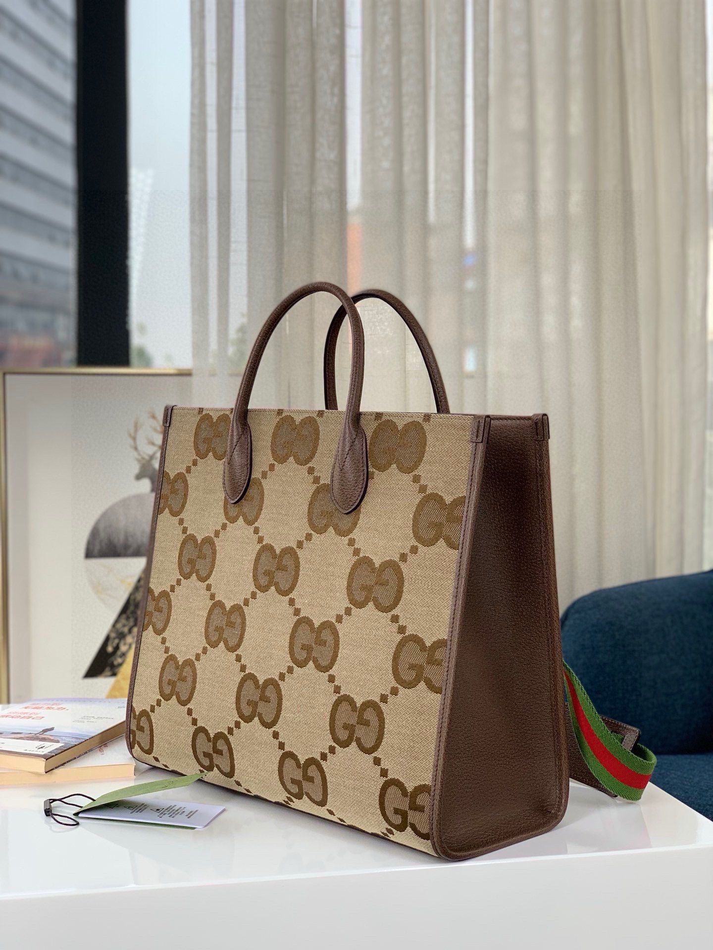 Gucci Super Double G Pattern Tote Bag 678839 (Camel & Ebony)