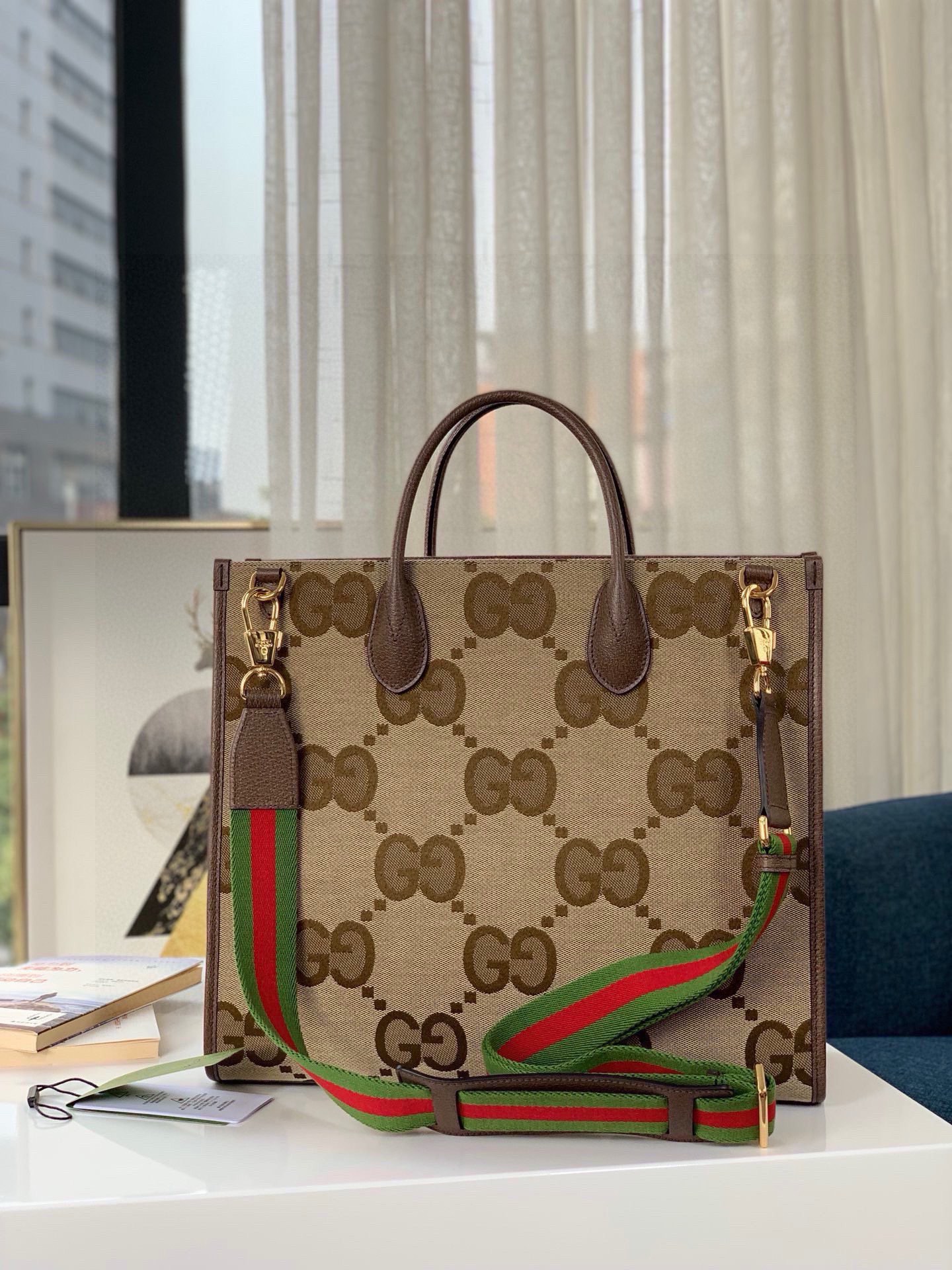 Gucci Super Double G Pattern Tote Bag 678839 (Camel & Ebony)