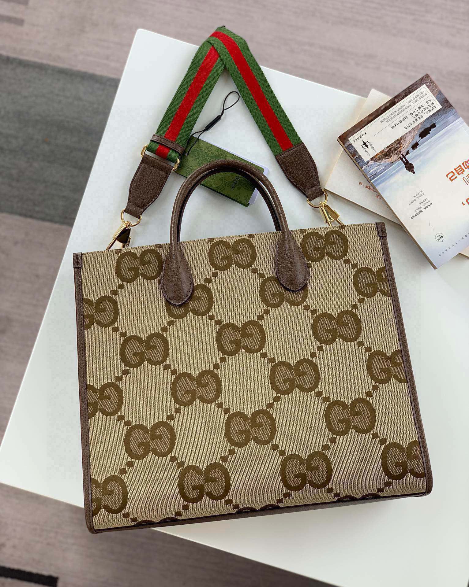 Gucci Super Double G Pattern Tote Bag 678839 (Camel & Ebony)