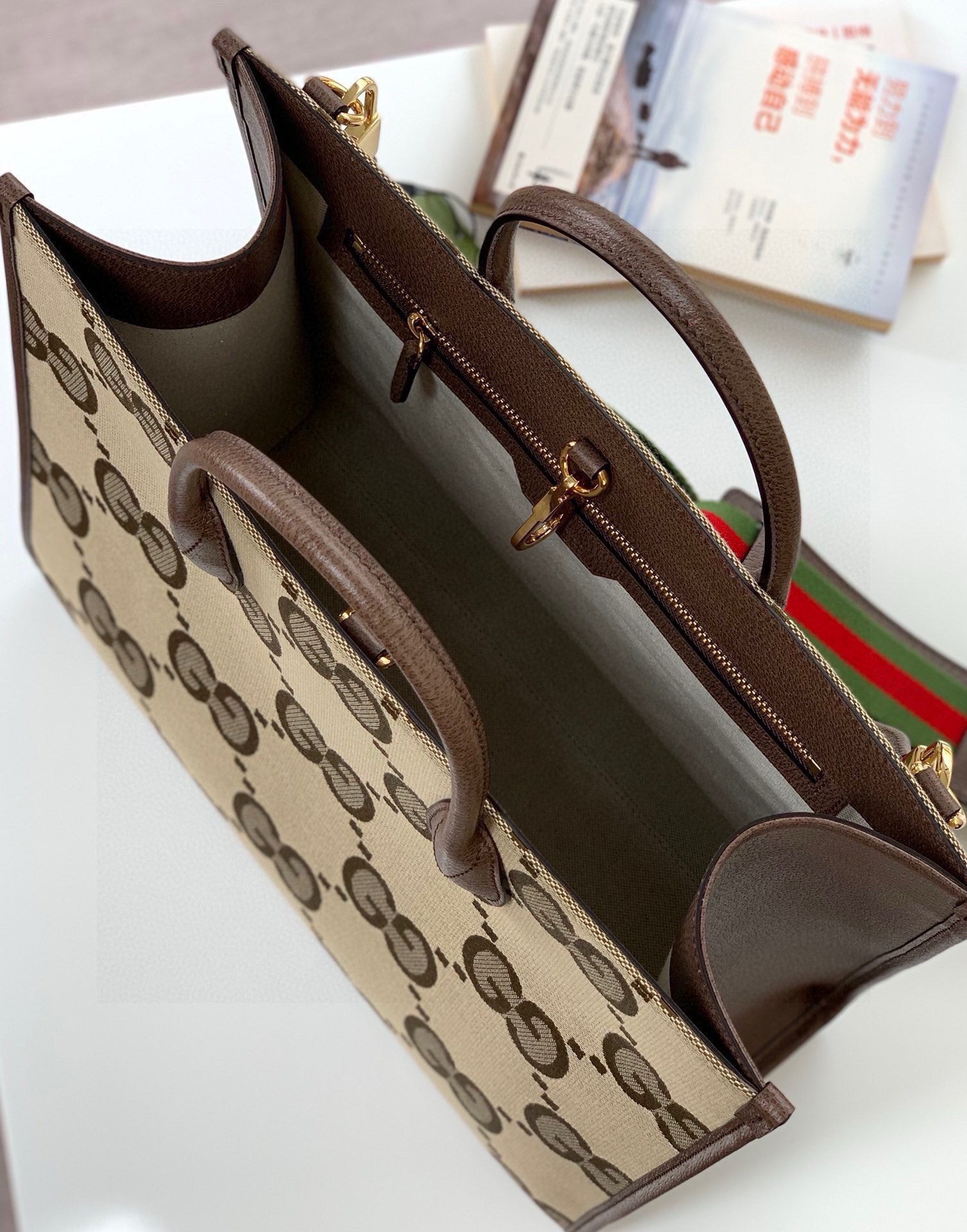 Gucci Super Double G Pattern Tote Bag 678839 (Camel & Ebony)