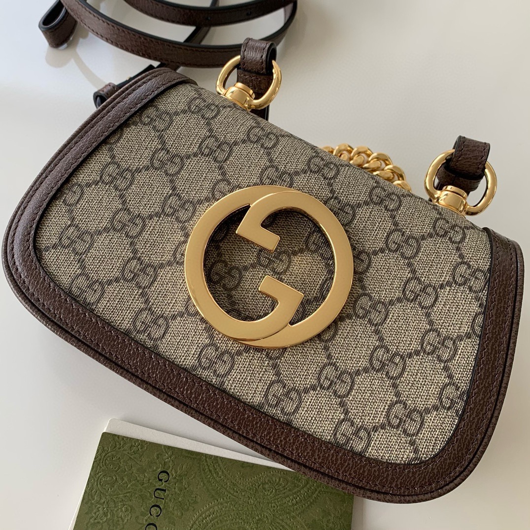 Gucci GG Blondie Mini Shoulder Bag 724645 (Beige and Dark Wood)