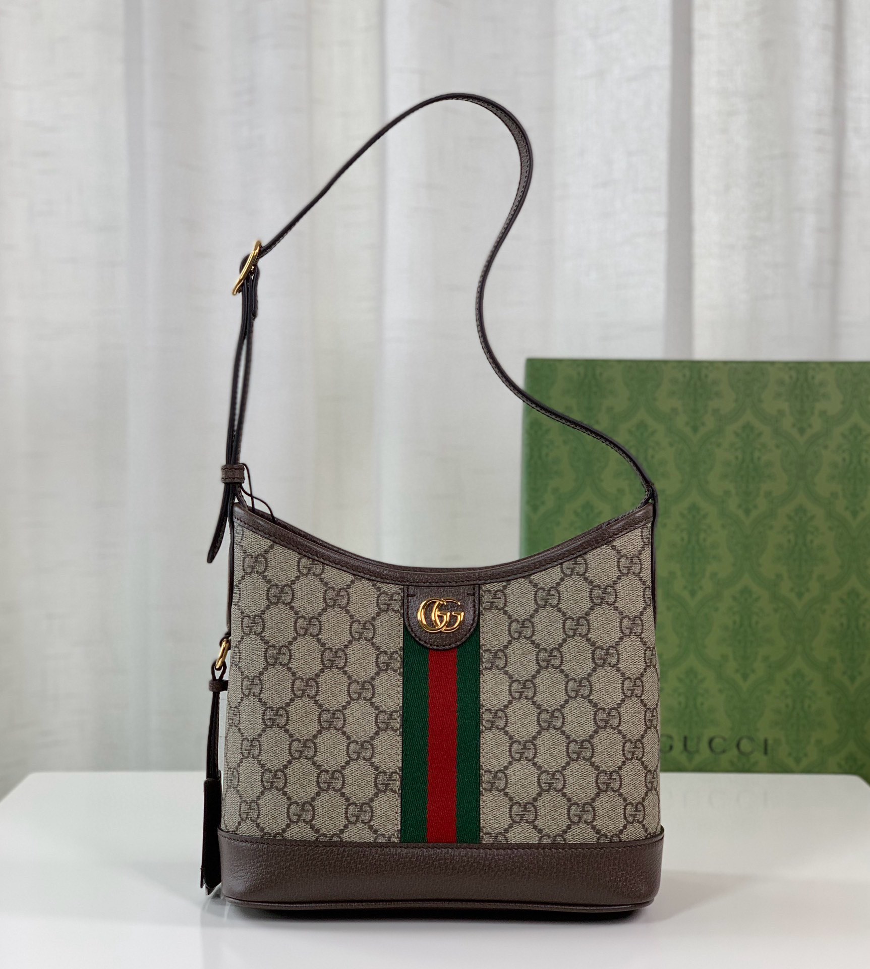 Gucci Ophidia GG Small Shoulder Bag 781402 (Beige and Dark Brown)