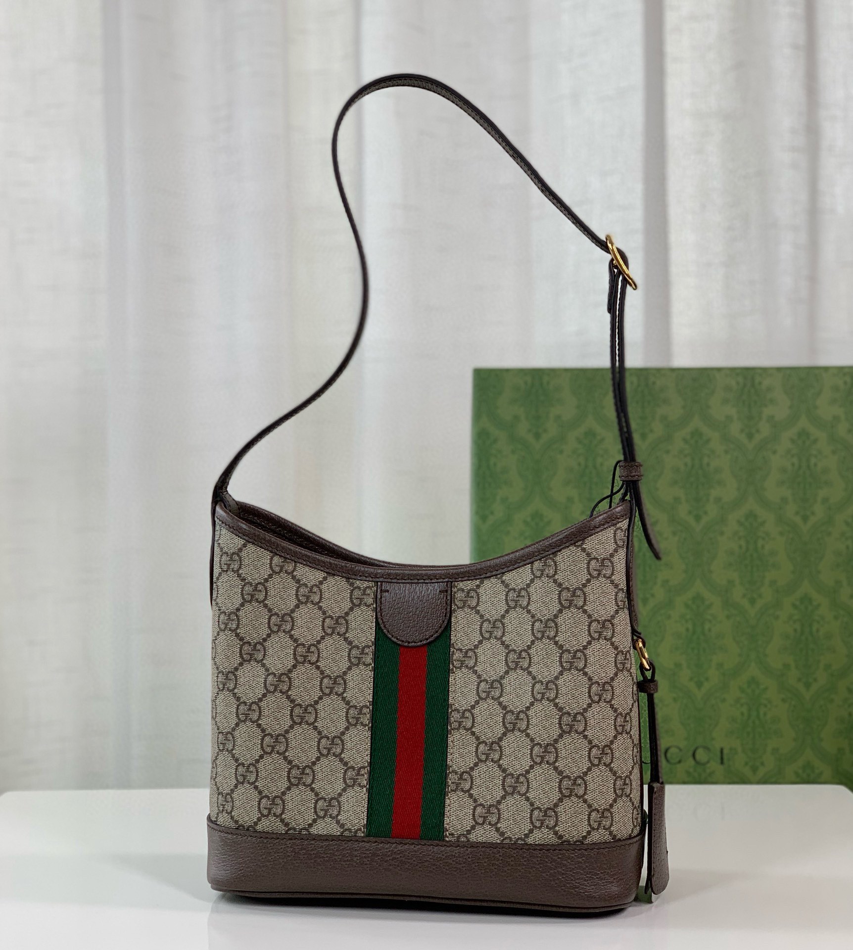 Gucci Ophidia GG Small Shoulder Bag 781402 (Beige and Dark Brown)