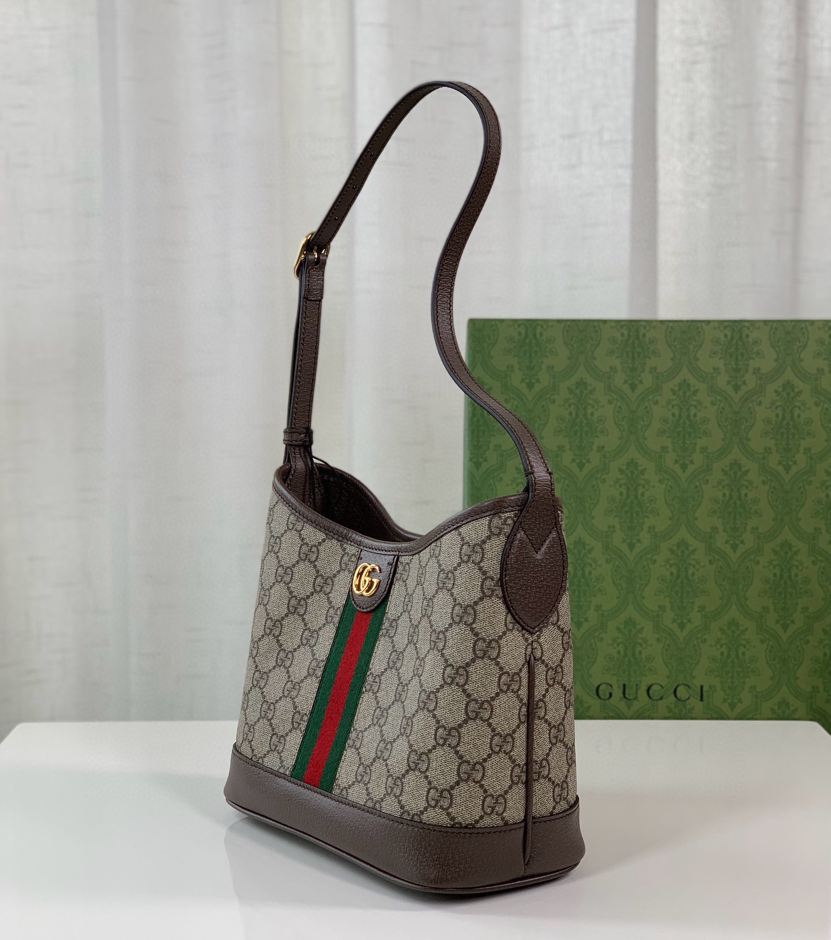 Gucci Ophidia GG Small Shoulder Bag 781402 (Beige and Dark Brown)