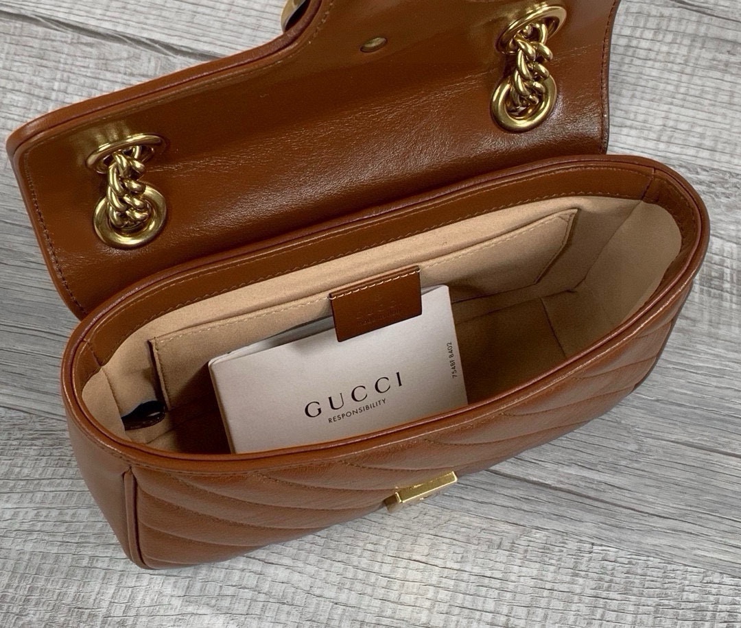 Gucci GG Marmont Small Chain Shoulder Bag 446744 (Brown Leather)