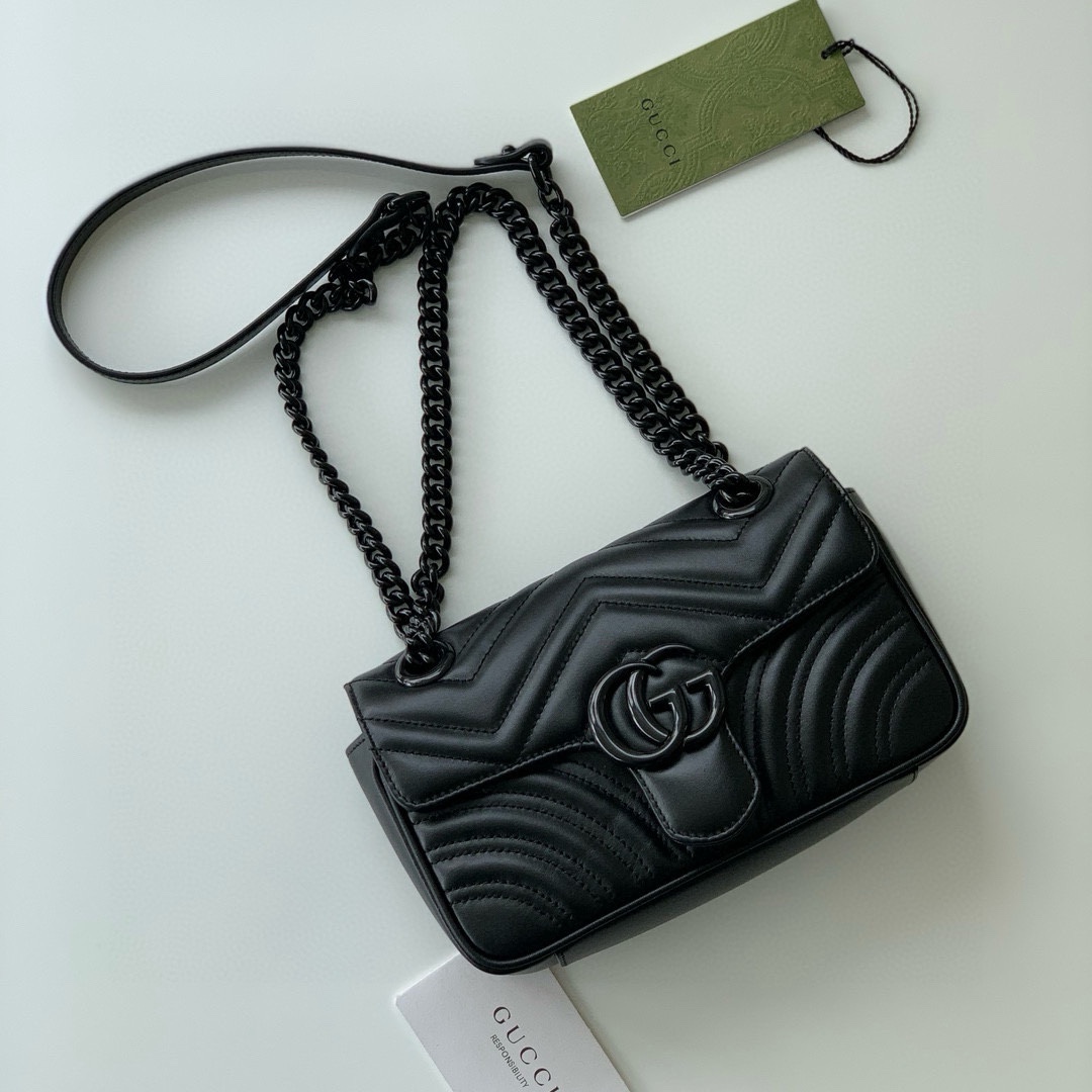 Gucci GG Marmont Small Shoulder Bag 446744 (Black Quilted V Leather)