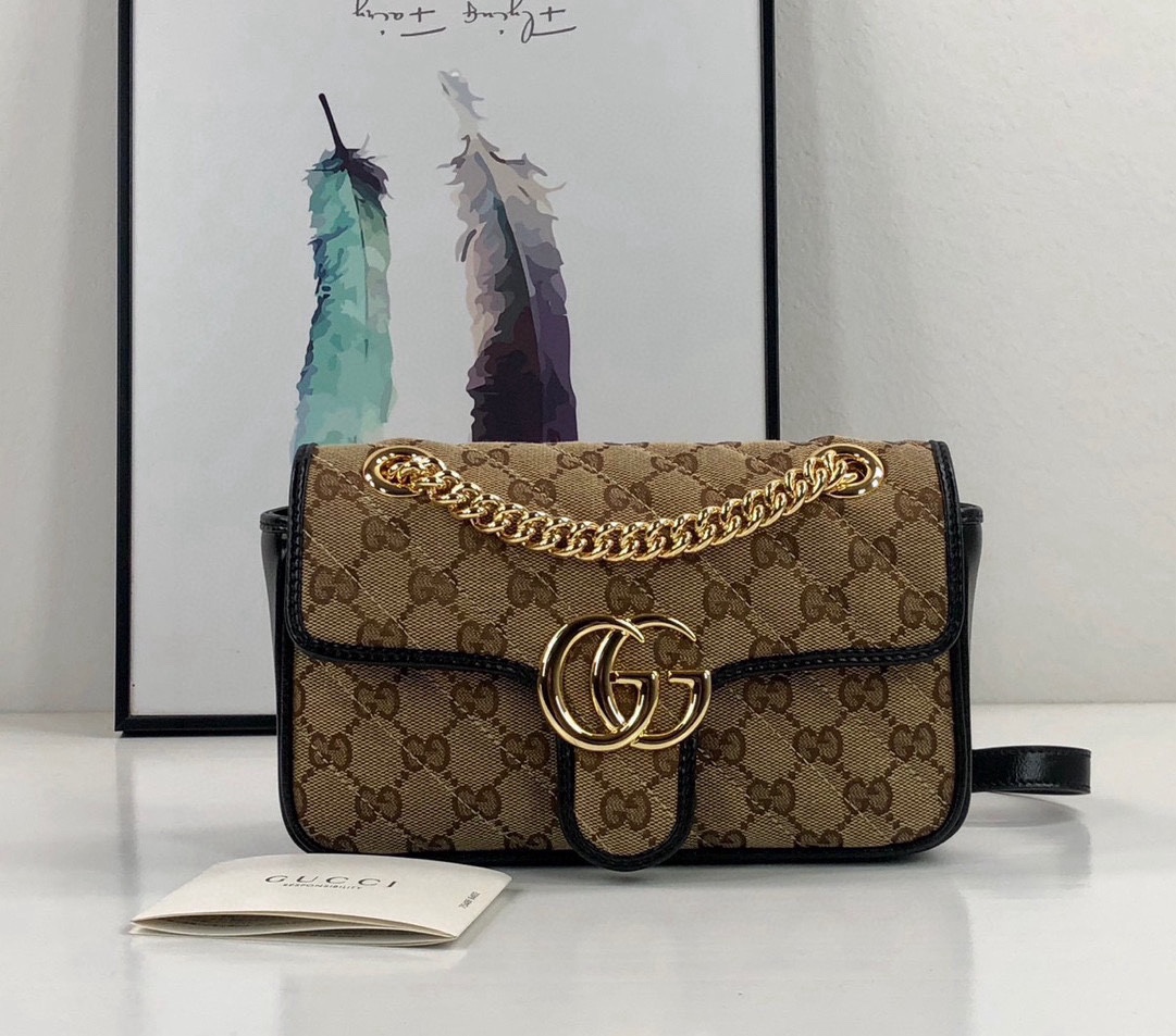 Gucci GG Marmont Small Handbag Chain Bag 446744 (Beige)