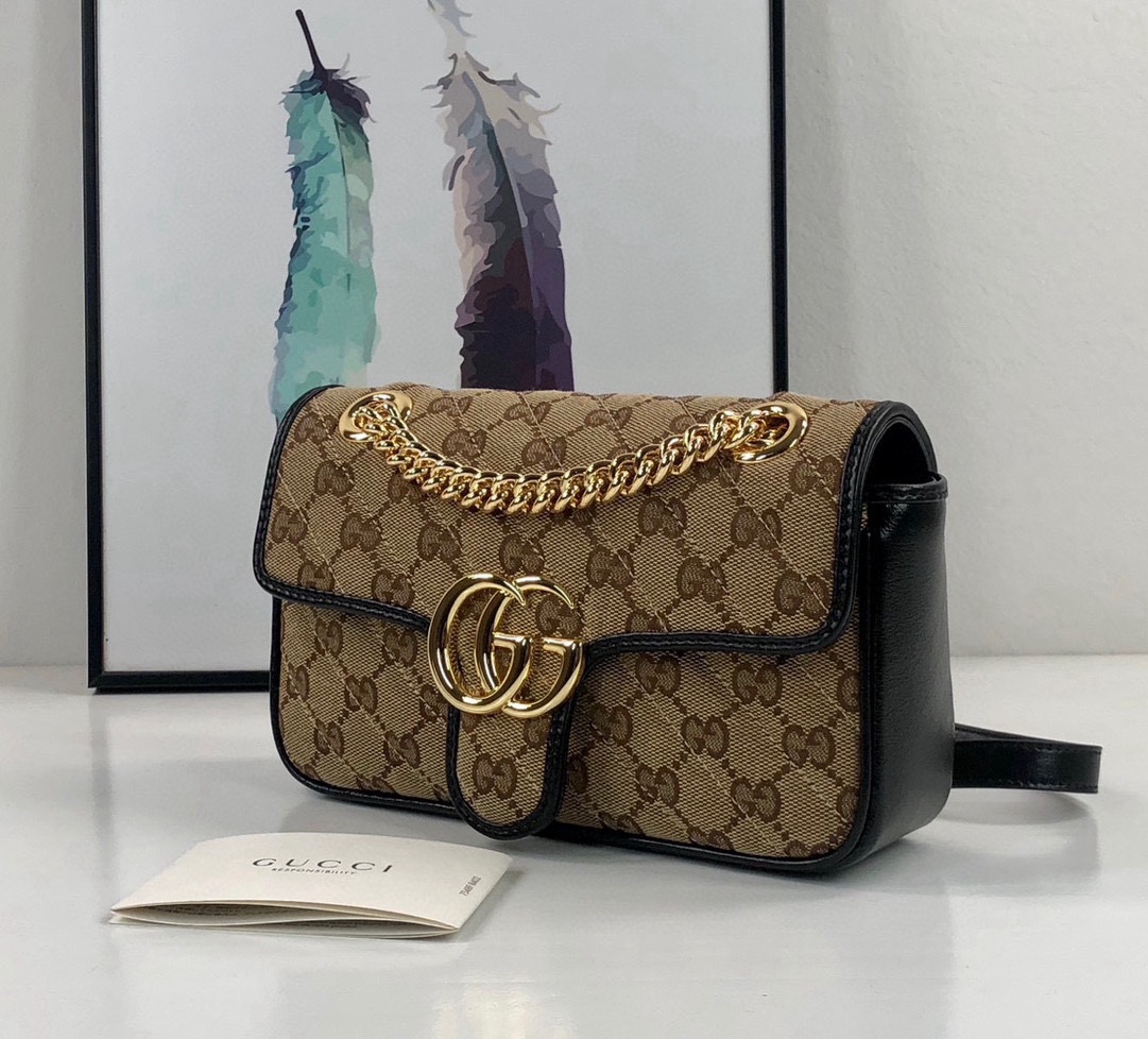 Gucci GG Marmont Small Handbag Chain Bag 446744 (Beige)