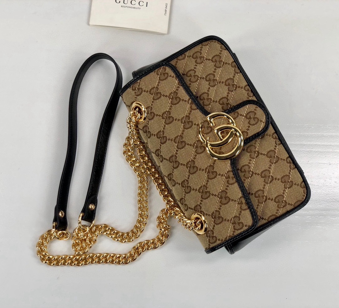 Gucci GG Marmont Small Handbag Chain Bag 446744 (Beige)