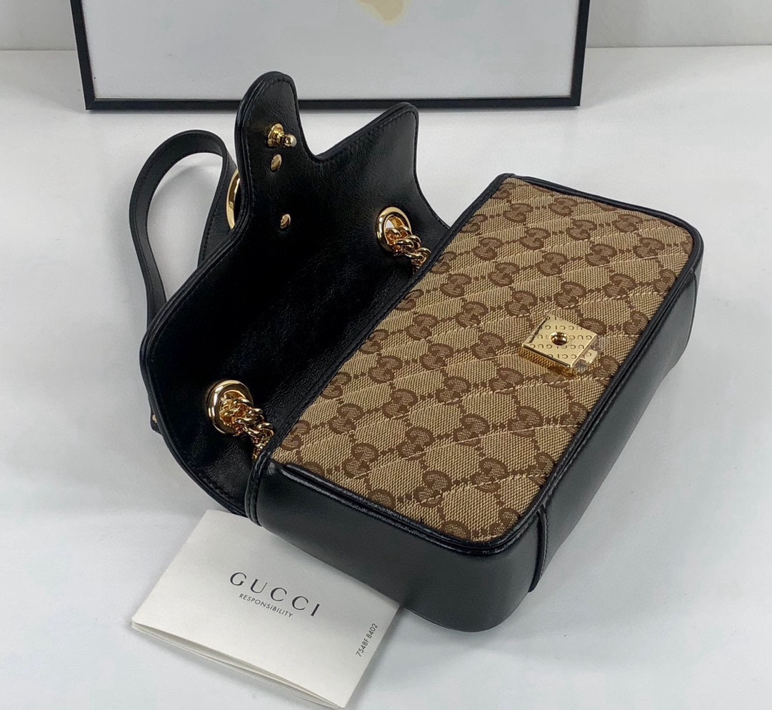 Gucci GG Marmont Small Handbag Chain Bag 446744 (Beige)