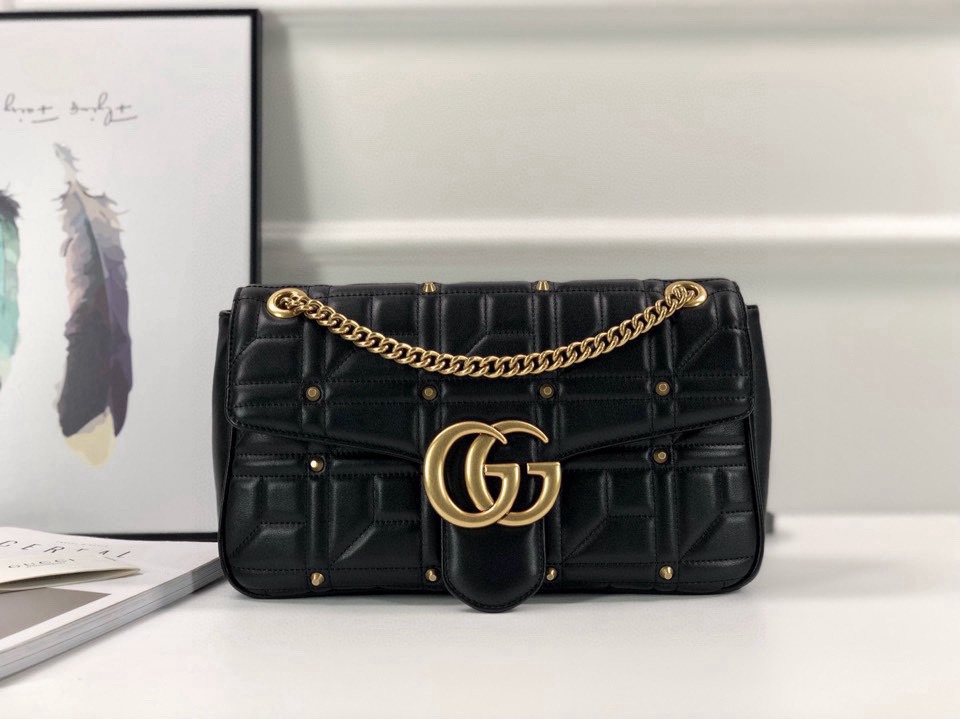 Gucci GG Marmont Studded Handbag 443496 (Black)