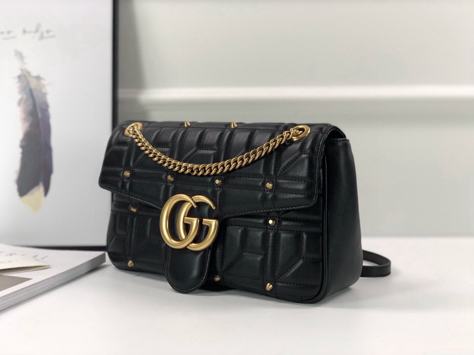 Gucci GG Marmont Studded Handbag 443496 (Black)